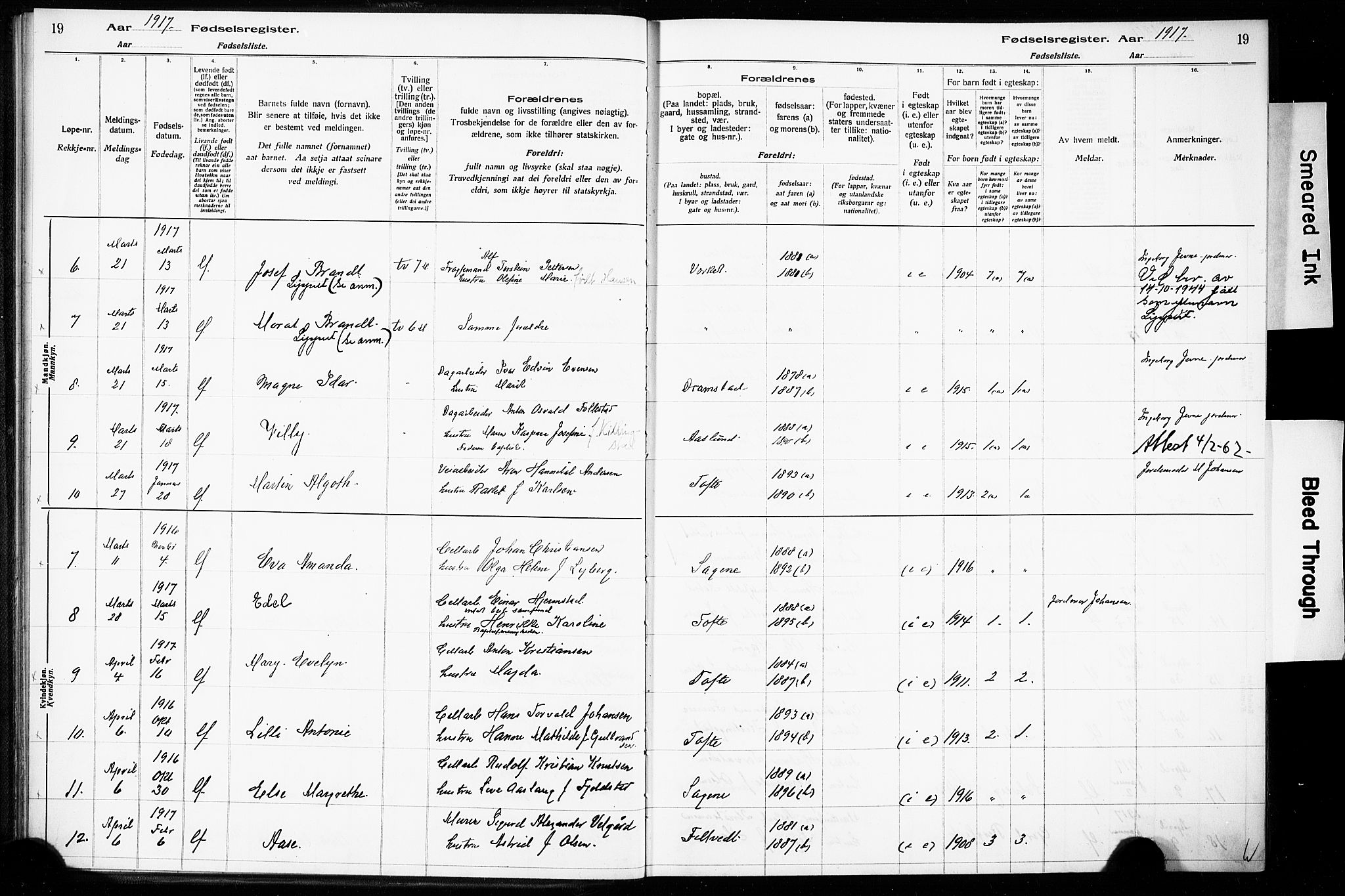 Hurum kirkebøker, AV/SAKO-A-229/J/Ja/L0001: Birth register no. 1, 1916-1928, p. 19