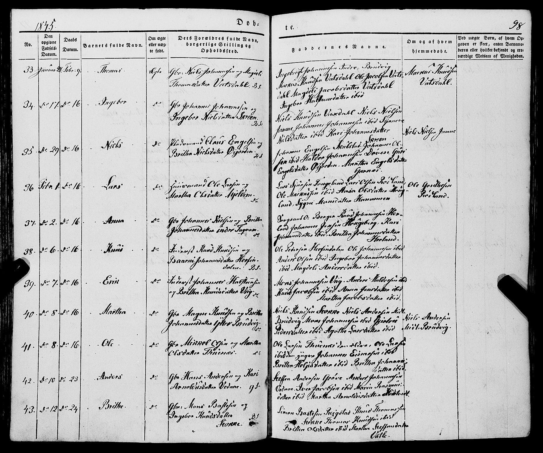 Haus sokneprestembete, AV/SAB-A-75601/H/Haa: Parish register (official) no. A 15, 1838-1847, p. 98