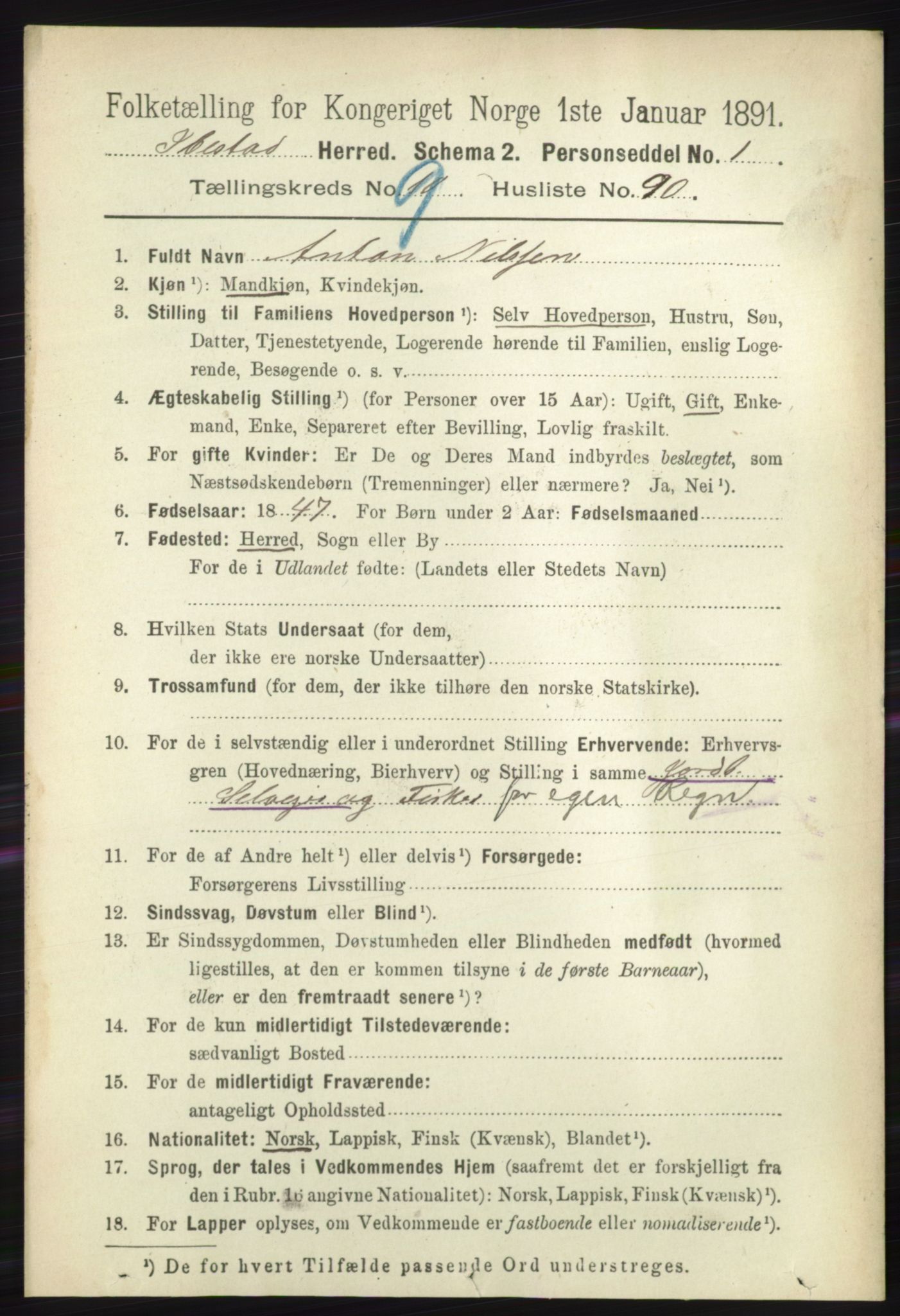 RA, 1891 census for 1917 Ibestad, 1891, p. 6537