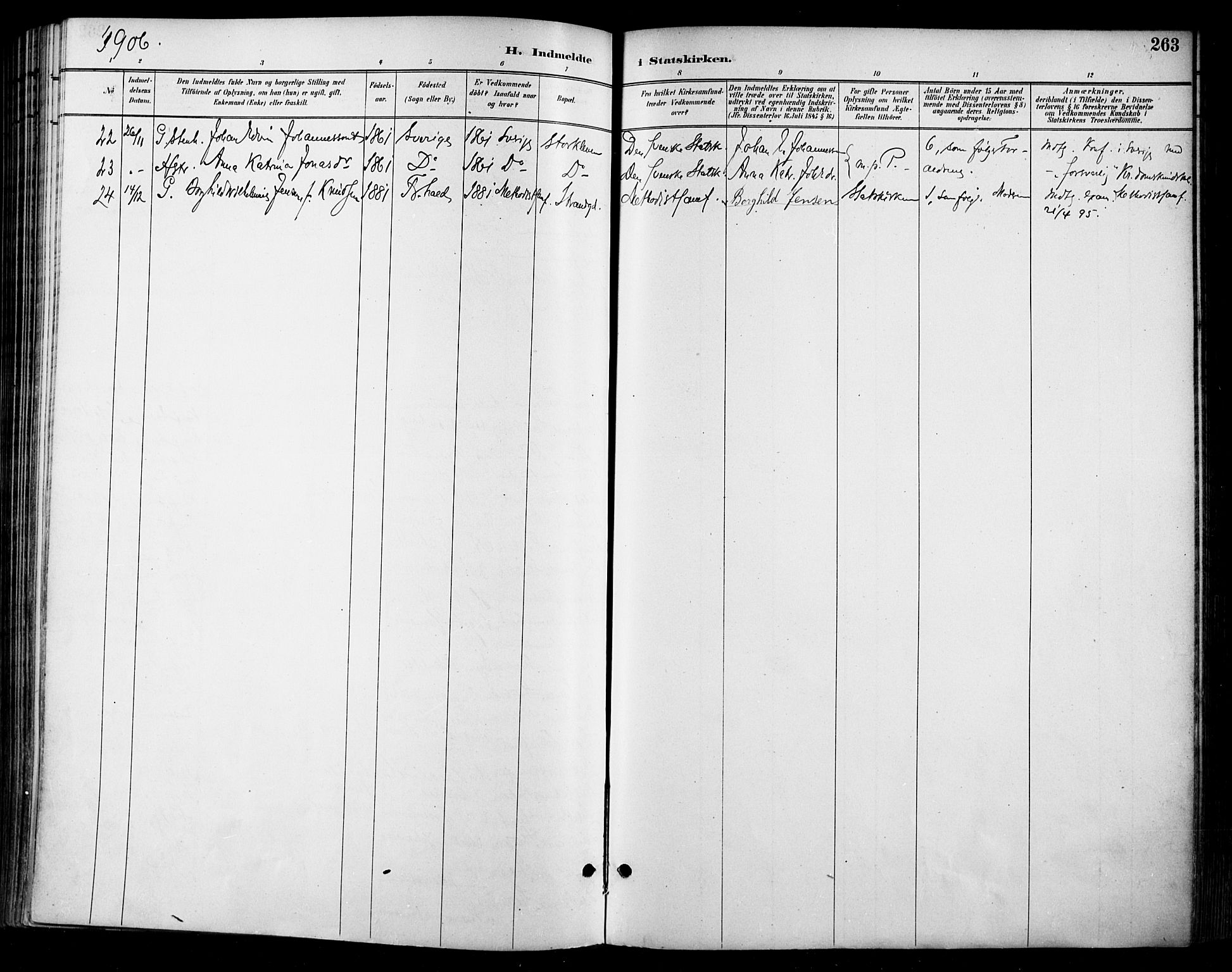 Halden prestekontor Kirkebøker, SAO/A-10909/F/Fa/L0014: Parish register (official) no. I 14, 1890-1906, p. 263