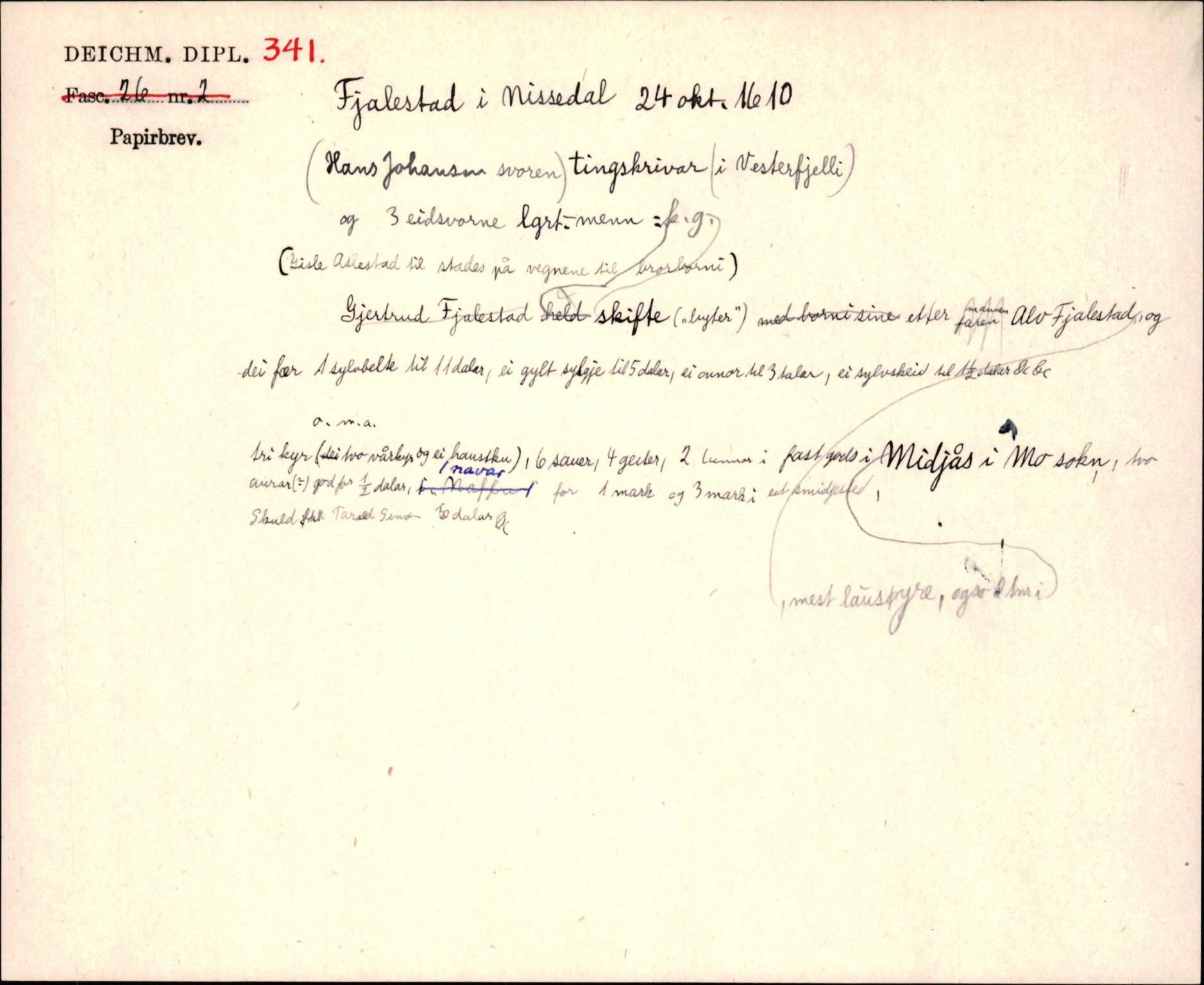 Riksarkivets diplomsamling, AV/RA-EA-5965/F35/F35j/L0001: Regestsedler: Deichmanske diplomer nr. 1-450, p. 705