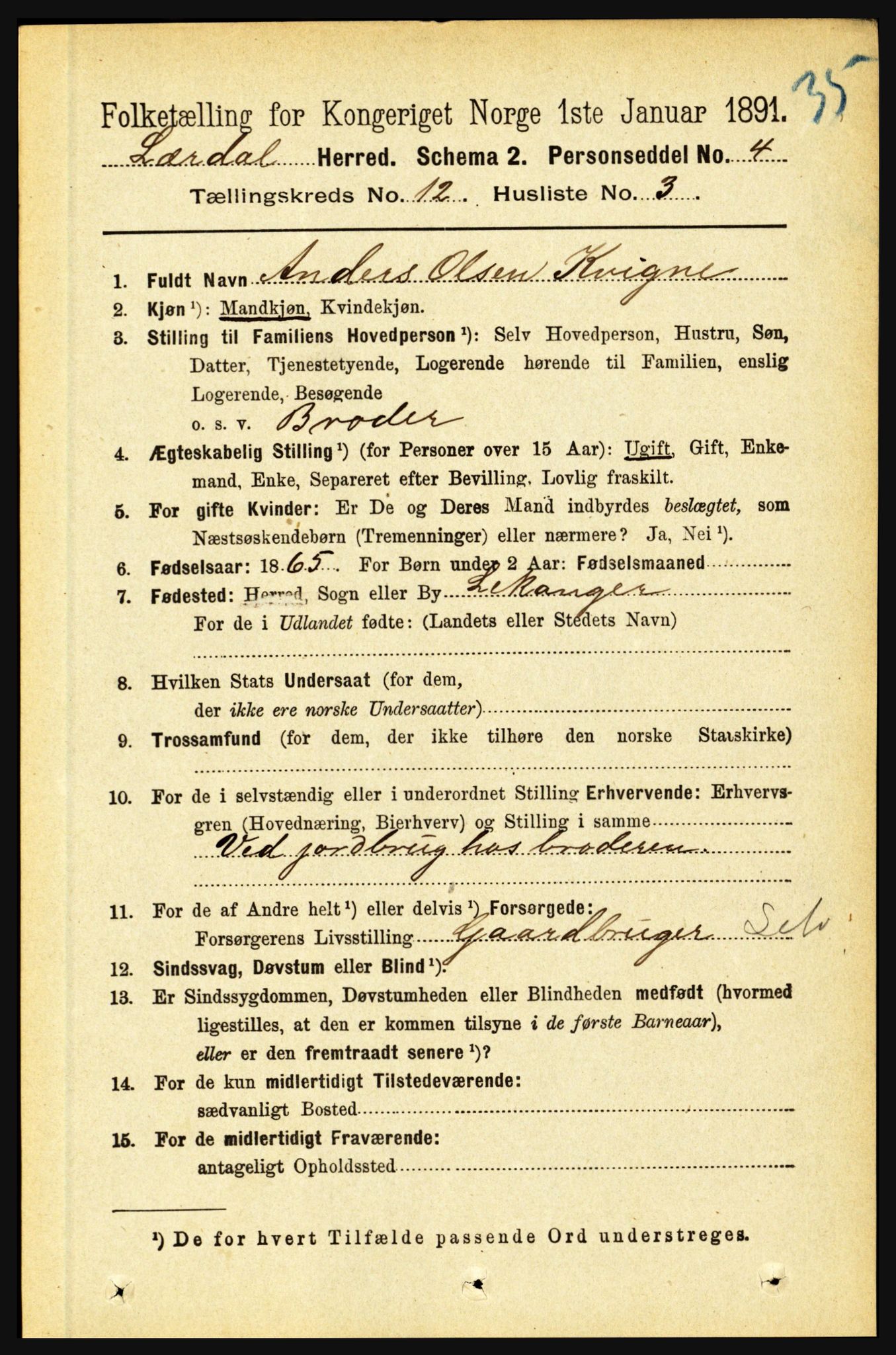 RA, 1891 census for 1422 Lærdal, 1891, p. 2567