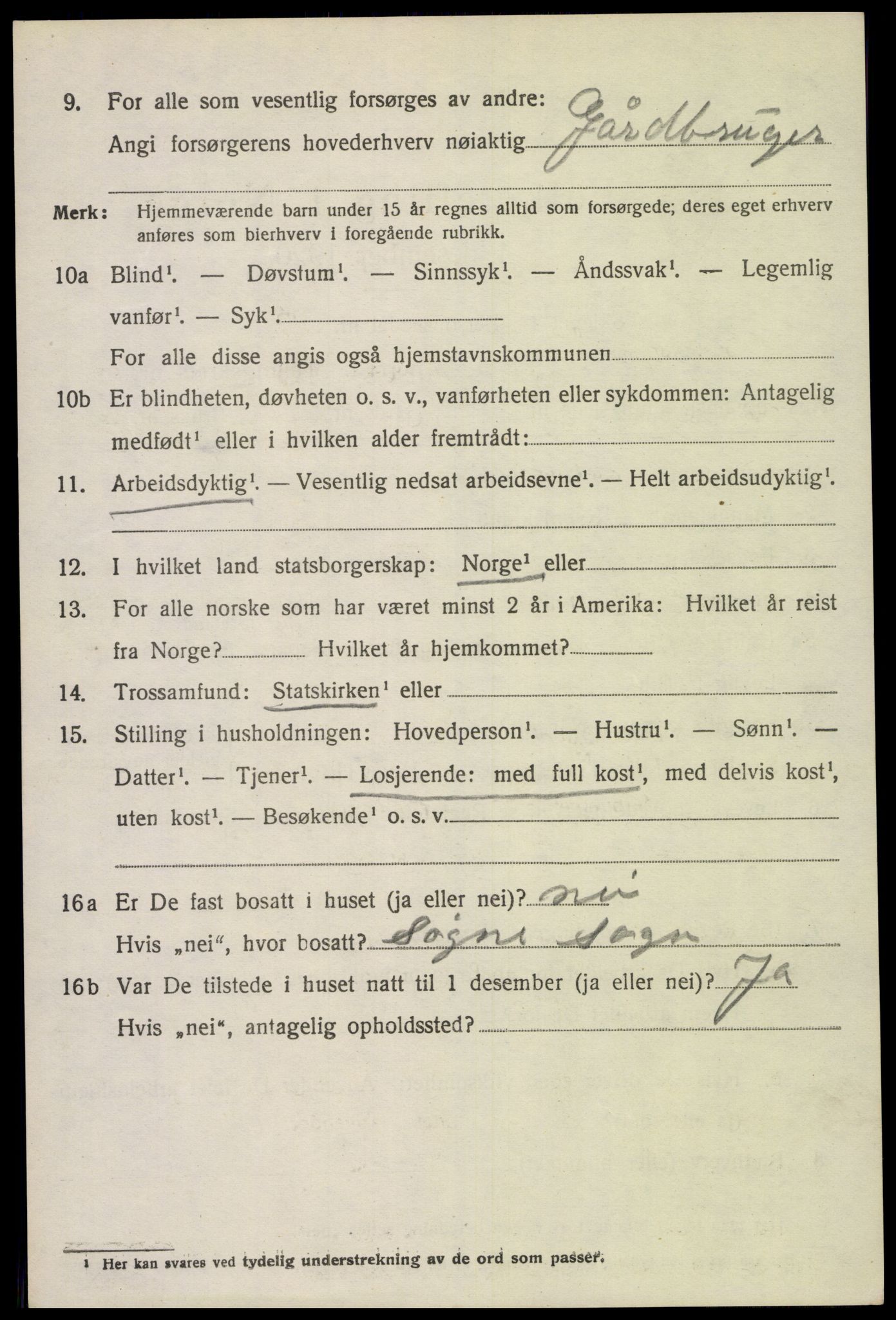 SAK, 1920 census for Oddernes, 1920, p. 5360