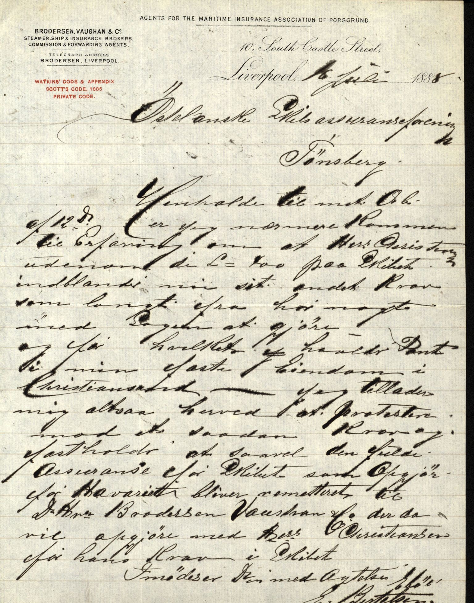 Pa 63 - Østlandske skibsassuranceforening, VEMU/A-1079/G/Ga/L0022/0007: Havaridokumenter / Nyassa, Mjølner, 1888, p. 4