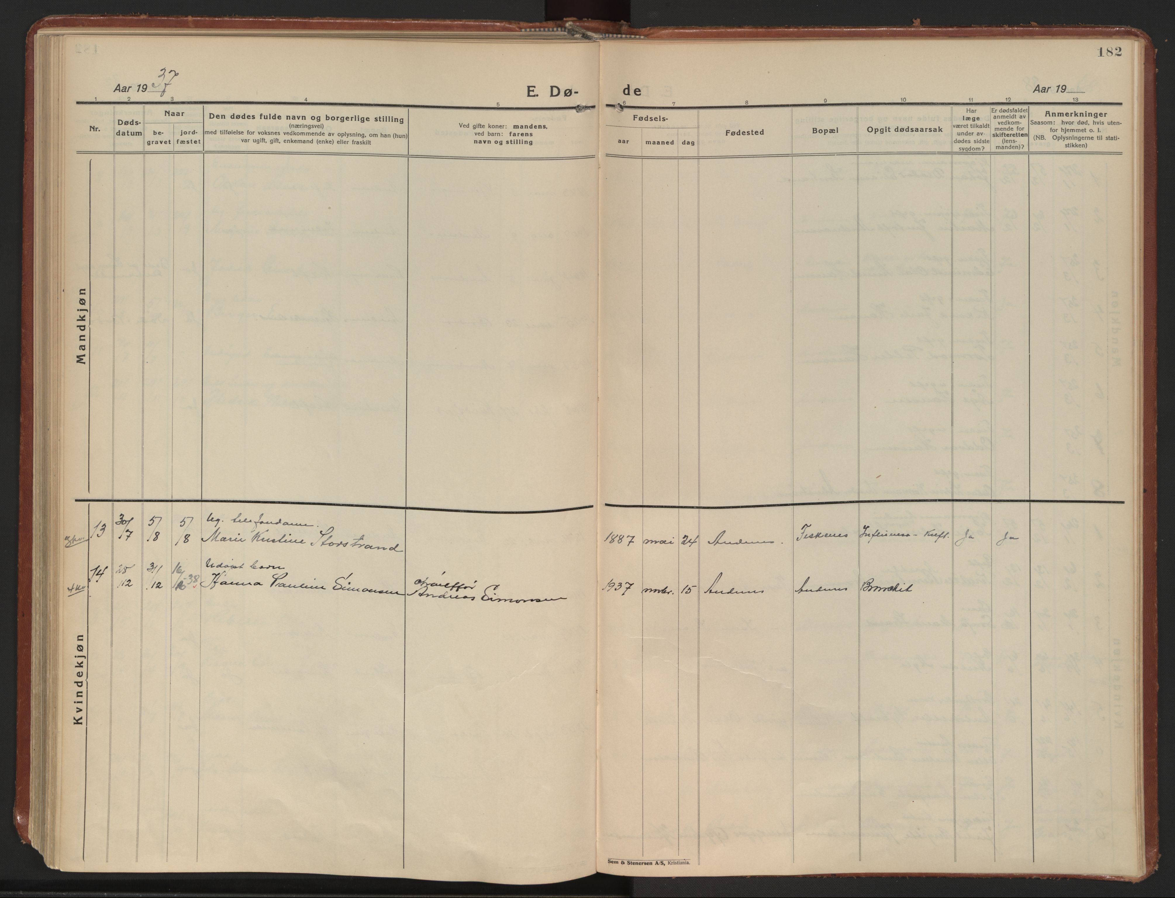 Ministerialprotokoller, klokkerbøker og fødselsregistre - Nordland, AV/SAT-A-1459/899/L1441: Parish register (official) no. 899A09, 1923-1939, p. 182