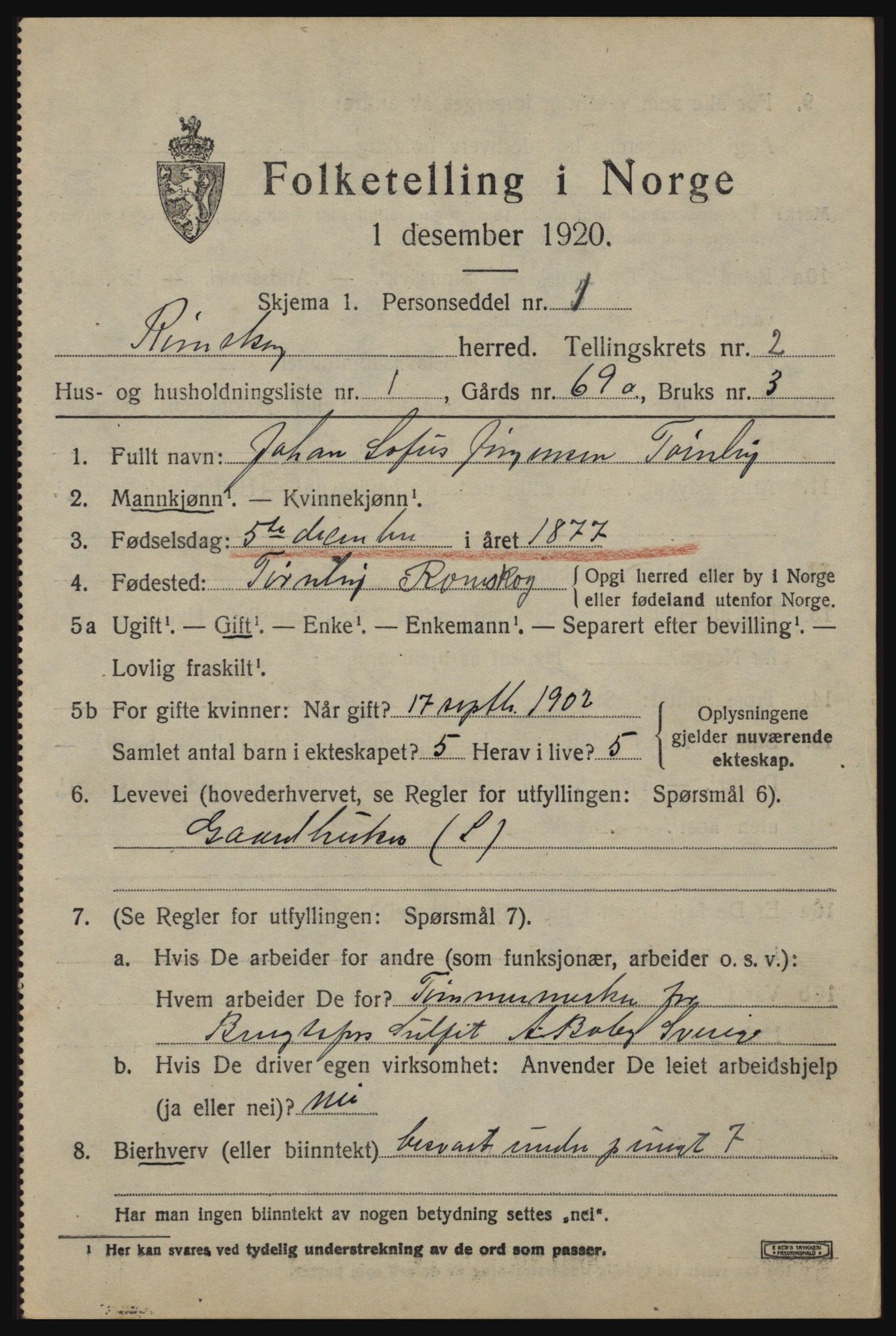 SAO, 1920 census for Rømskog, 1920, p. 506