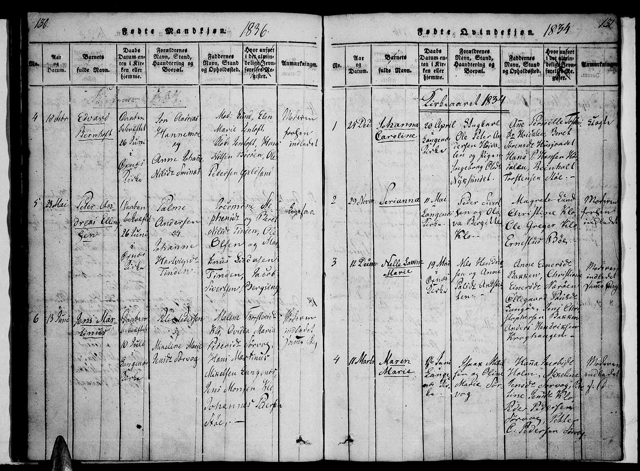 Ministerialprotokoller, klokkerbøker og fødselsregistre - Nordland, SAT/A-1459/893/L1331: Parish register (official) no. 893A04, 1820-1840, p. 130-131