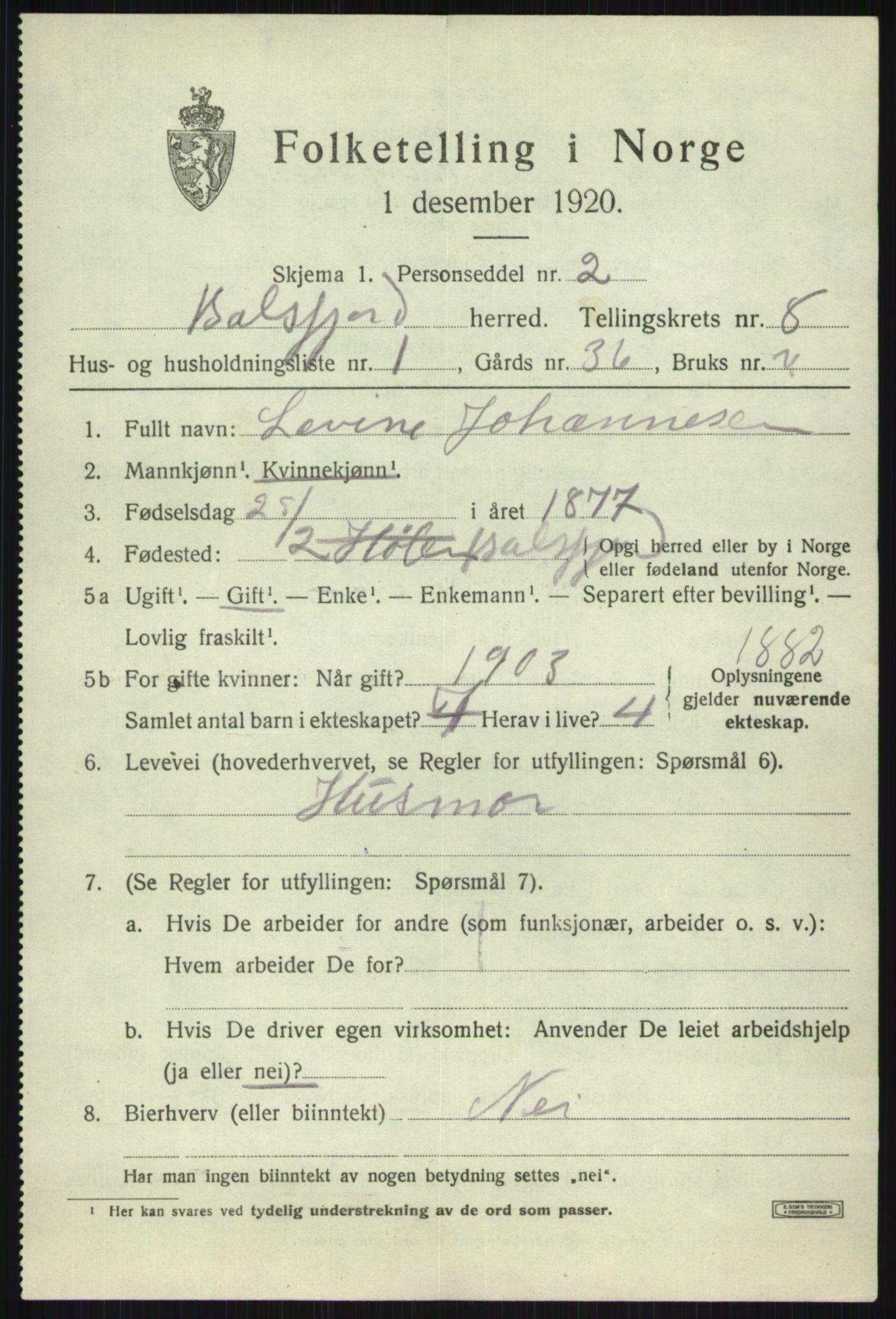 SATØ, 1920 census for Balsfjord, 1920, p. 4507