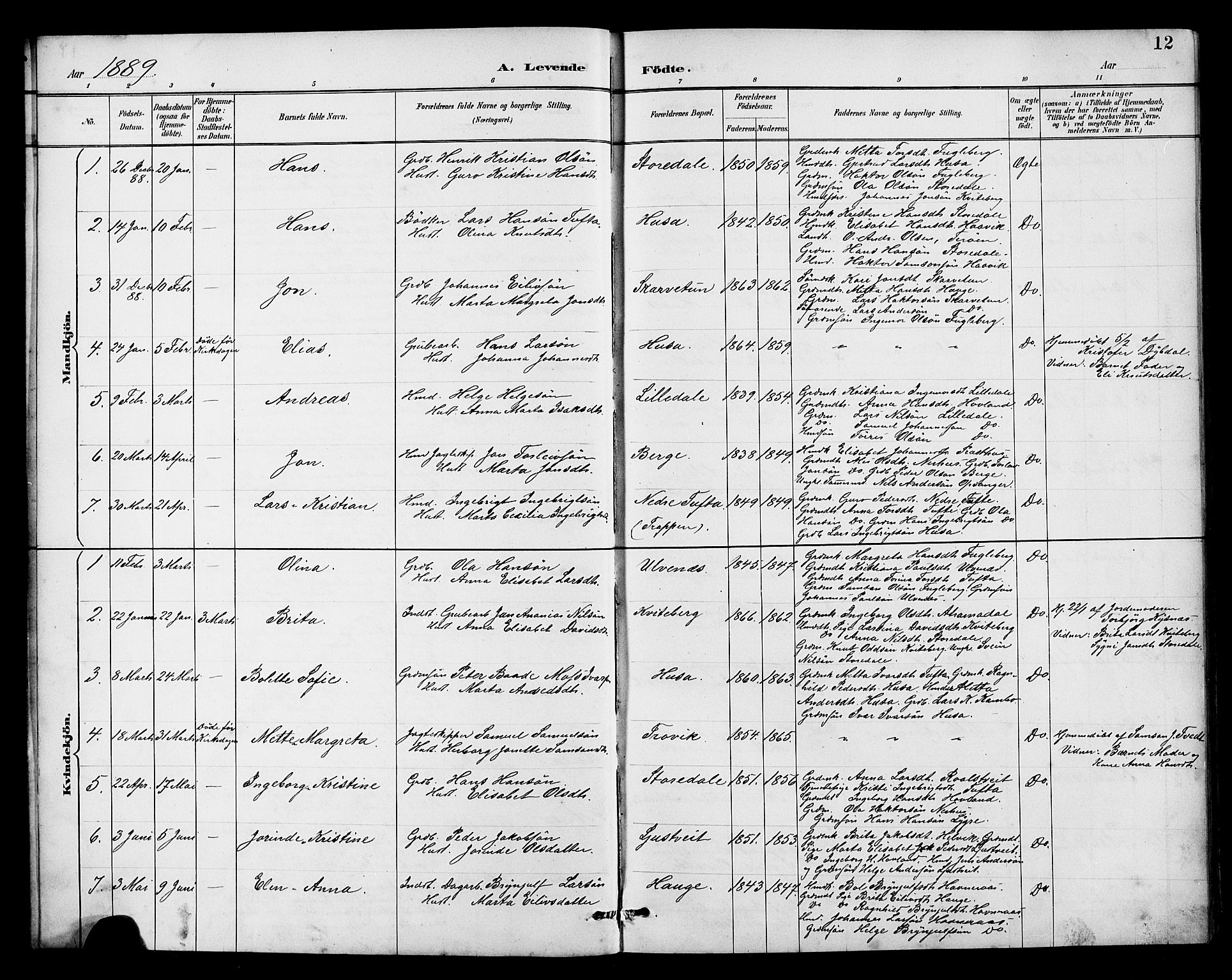 Kvinnherad sokneprestembete, SAB/A-76401/H/Hab: Parish register (copy) no. E 1, 1885-1921, p. 12