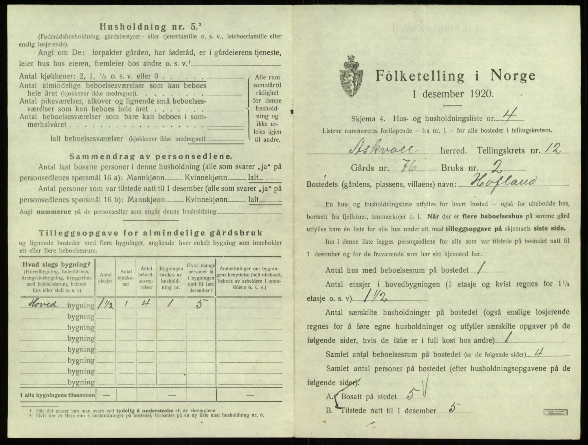 SAB, 1920 census for Askvoll, 1920, p. 606