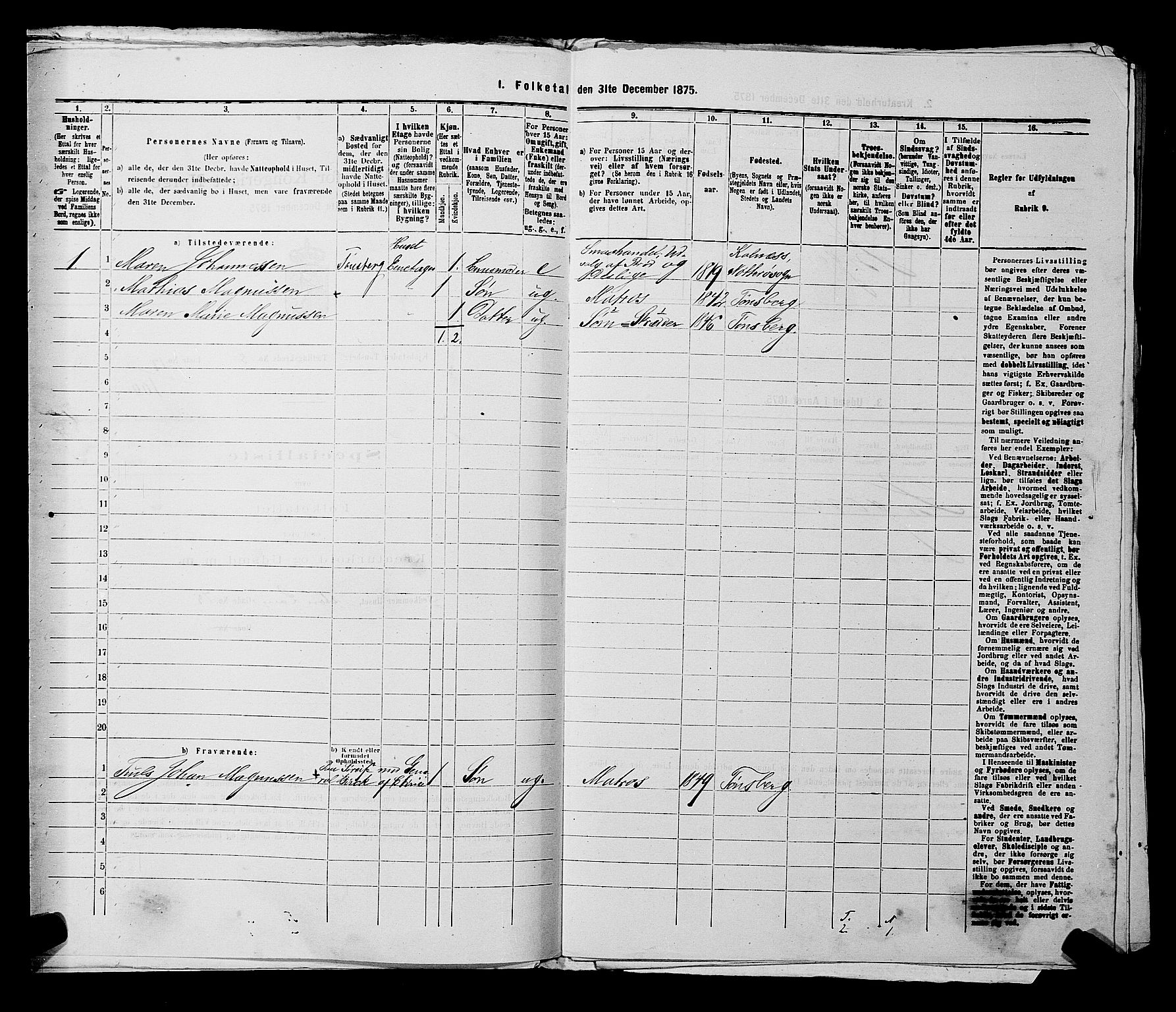 SAKO, 1875 census for 0705P Tønsberg, 1875, p. 257