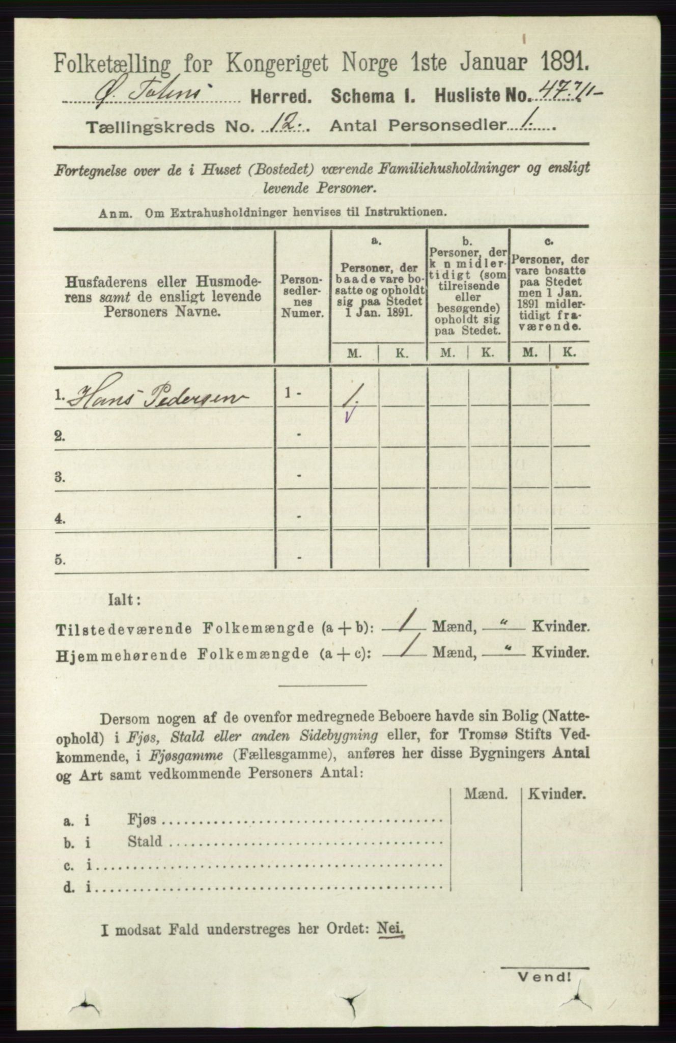 RA, 1891 census for 0528 Østre Toten, 1891, p. 7700