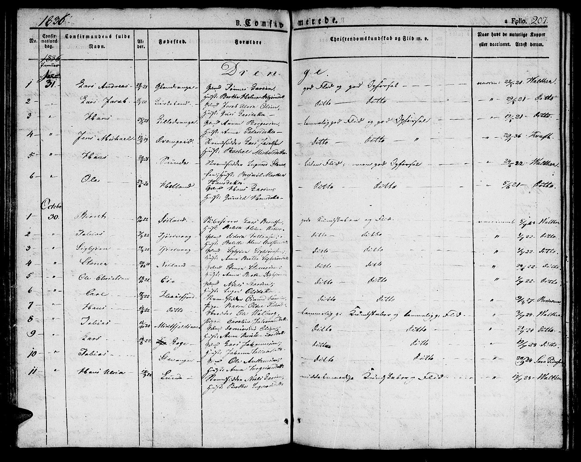 Flekkefjord sokneprestkontor, SAK/1111-0012/F/Fb/Fbc/L0004: Parish register (copy) no. B 4, 1827-1846, p. 207