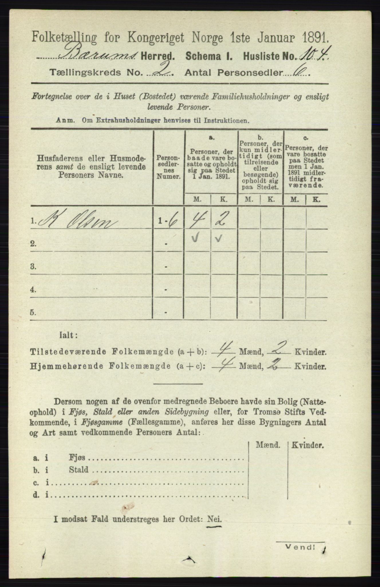 RA, 1891 census for 0219 Bærum, 1891, p. 1061