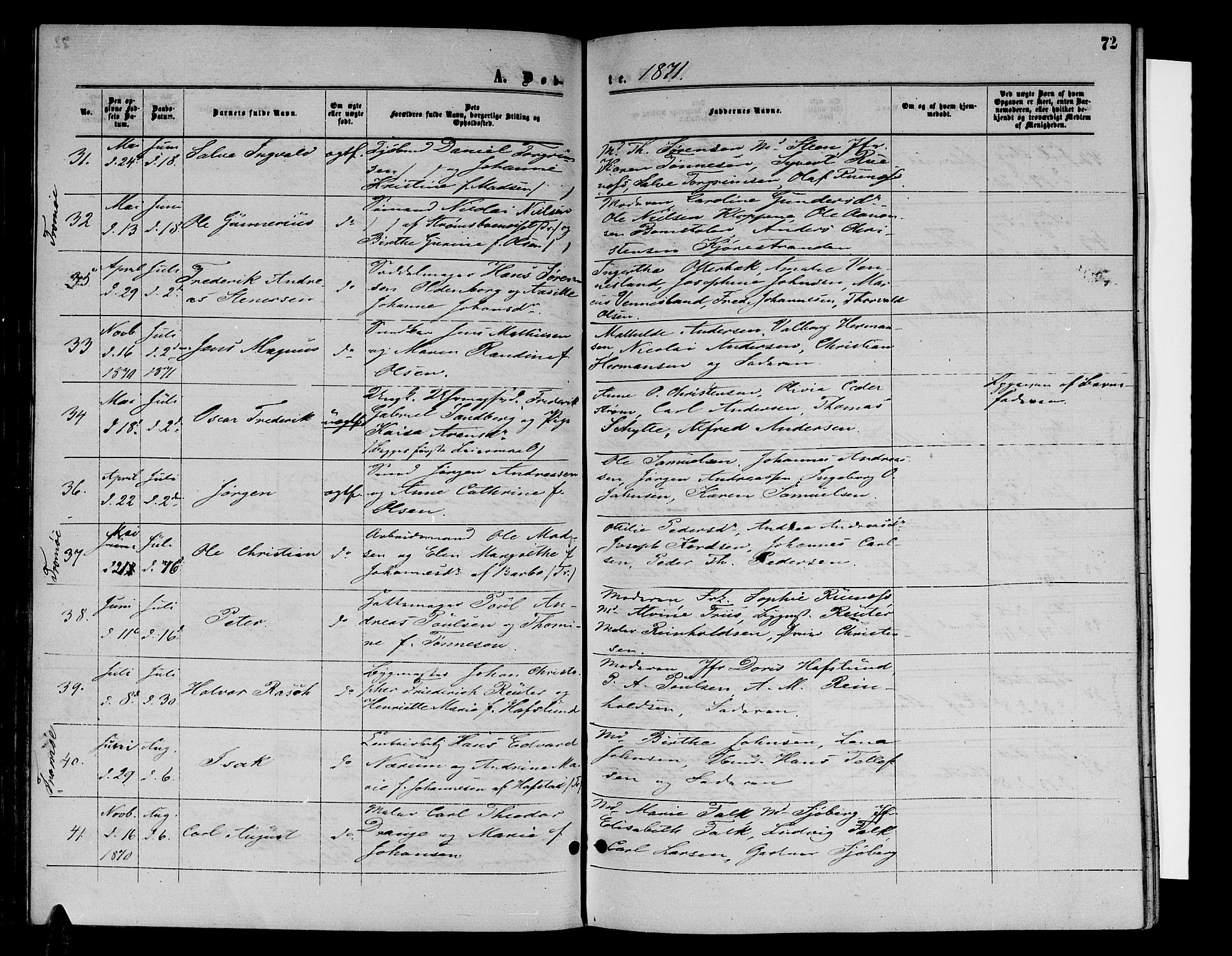 Arendal sokneprestkontor, Trefoldighet, SAK/1111-0040/F/Fb/L0004: Parish register (copy) no. B 4, 1861-1873, p. 72