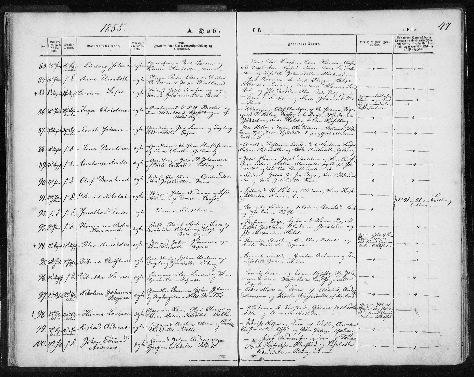 Ministerialprotokoller, klokkerbøker og fødselsregistre - Nordland, SAT/A-1459/801/L0007: Parish register (official) no. 801A07, 1845-1863, p. 47