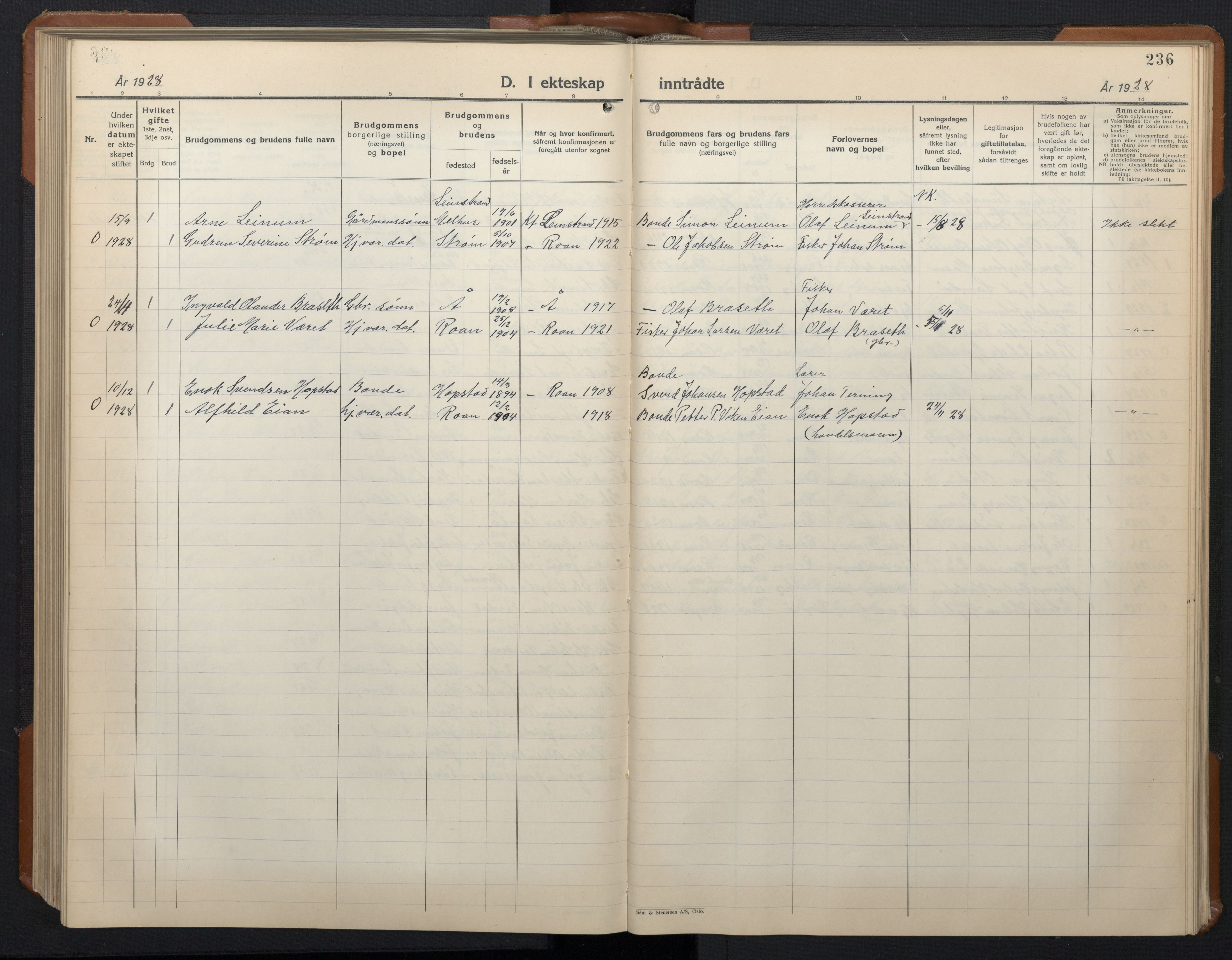 Ministerialprotokoller, klokkerbøker og fødselsregistre - Sør-Trøndelag, SAT/A-1456/657/L0718: Parish register (copy) no. 657C05, 1923-1948, p. 236