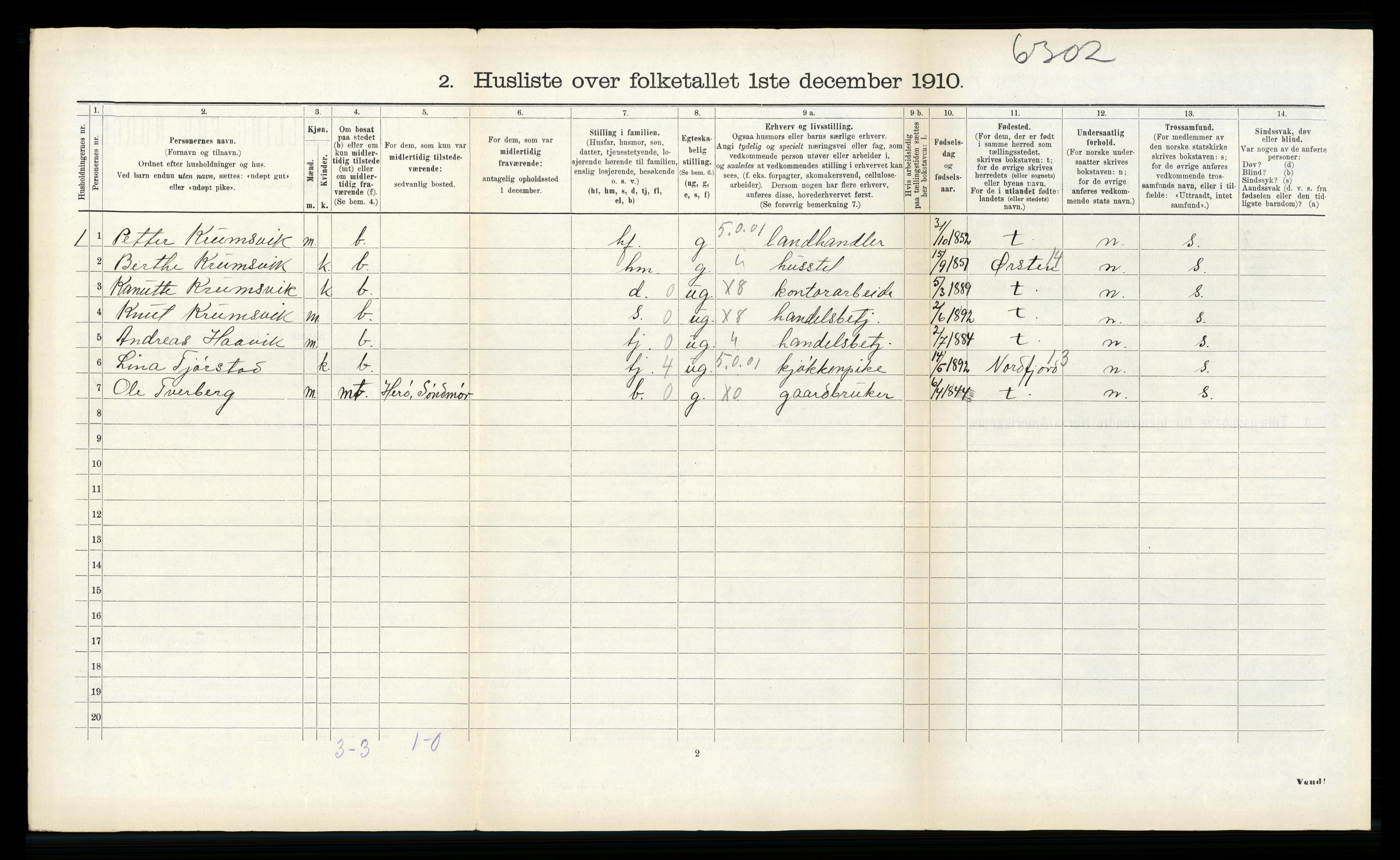 RA, 1910 census for Volda, 1910, p. 523