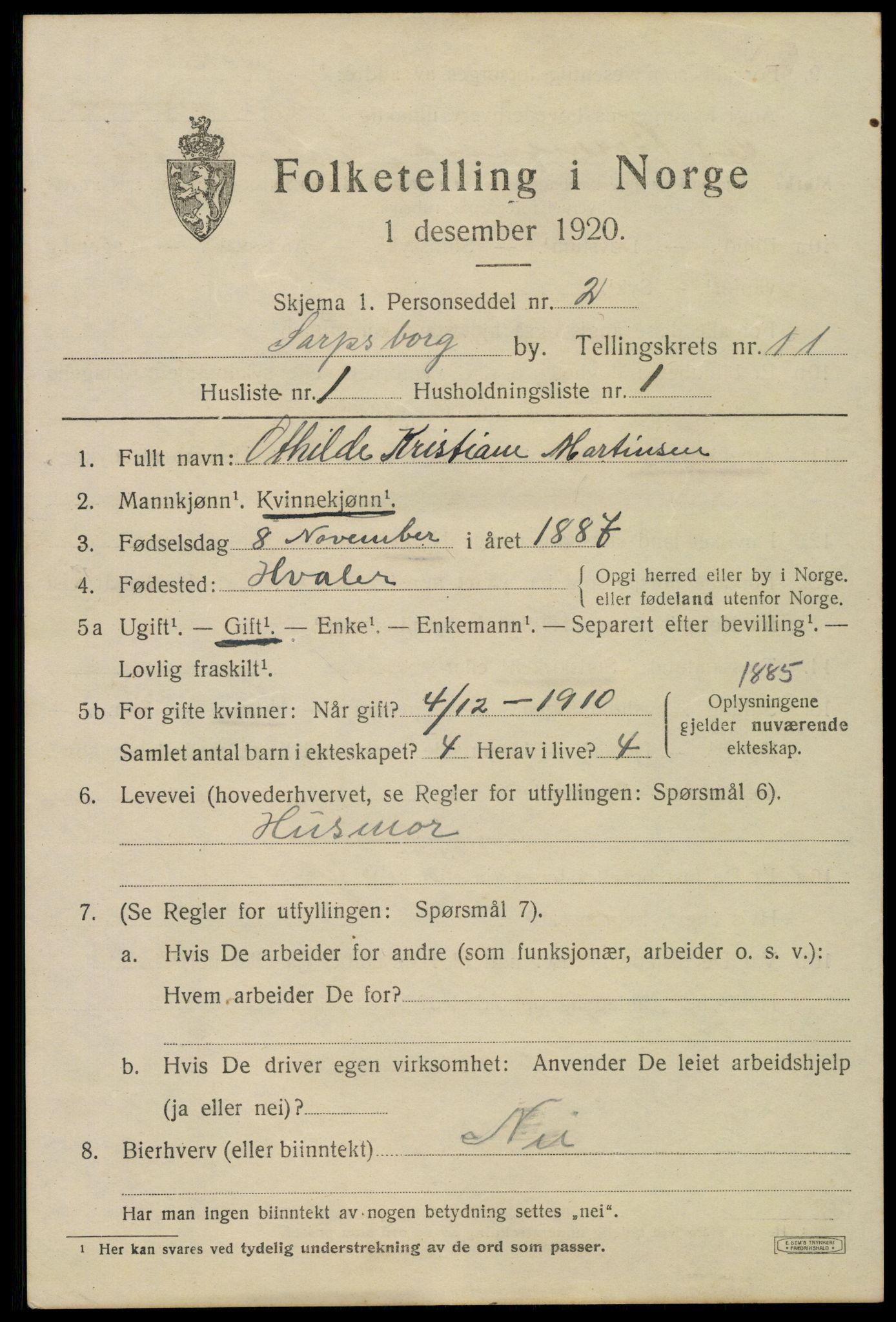 SAO, 1920 census for Sarpsborg, 1920, p. 22358