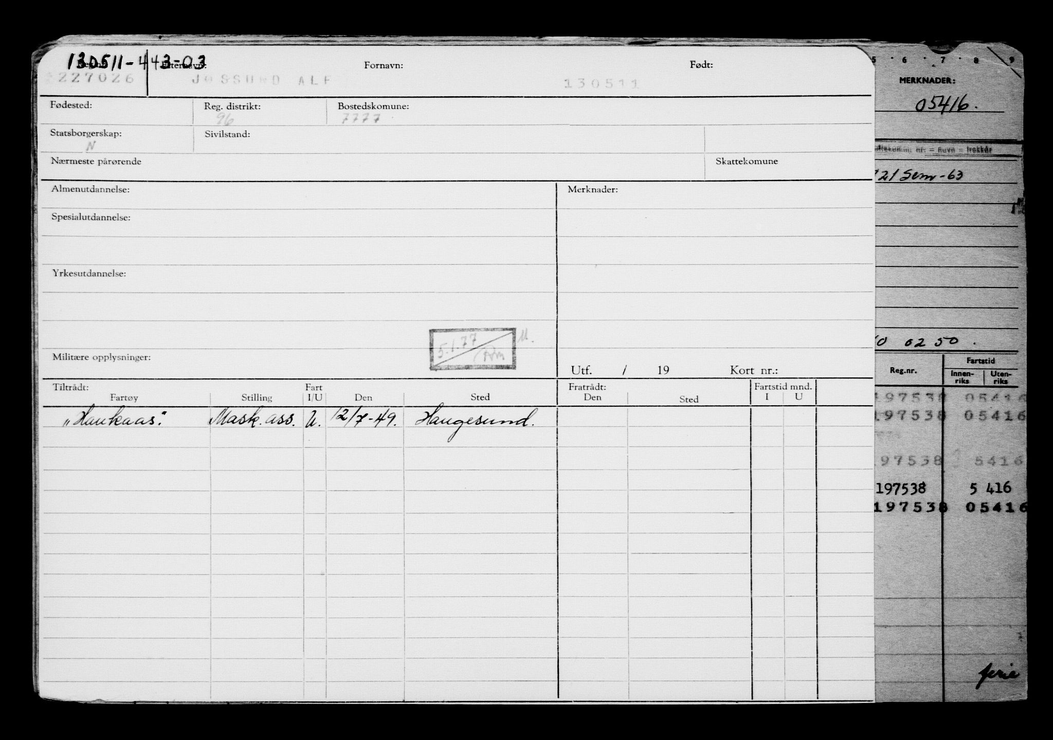 Direktoratet for sjømenn, AV/RA-S-3545/G/Gb/L0096: Hovedkort, 1911, p. 204