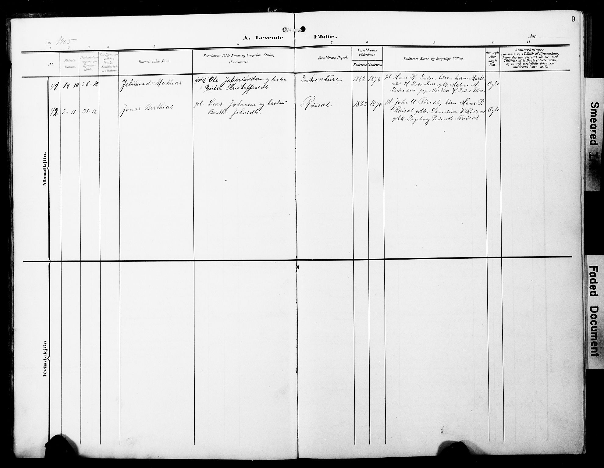 Selje sokneprestembete, AV/SAB-A-99938/H/Ha/Hab/Habb: Parish register (copy) no. B 1, 1905-1923, p. 9