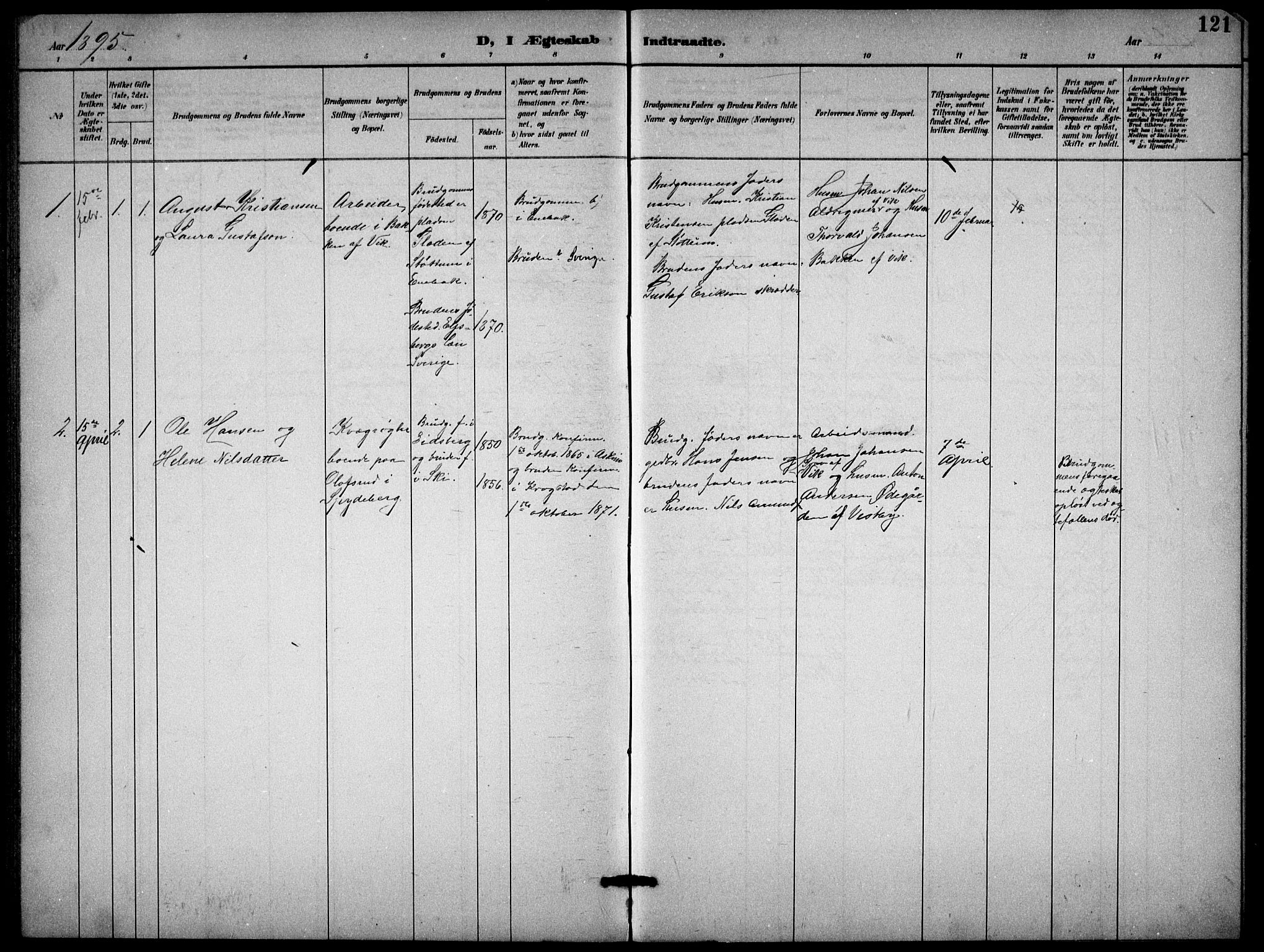 Enebakk prestekontor Kirkebøker, SAO/A-10171c/G/Gb/L0002: Parish register (copy) no. II 2, 1891-1903, p. 121