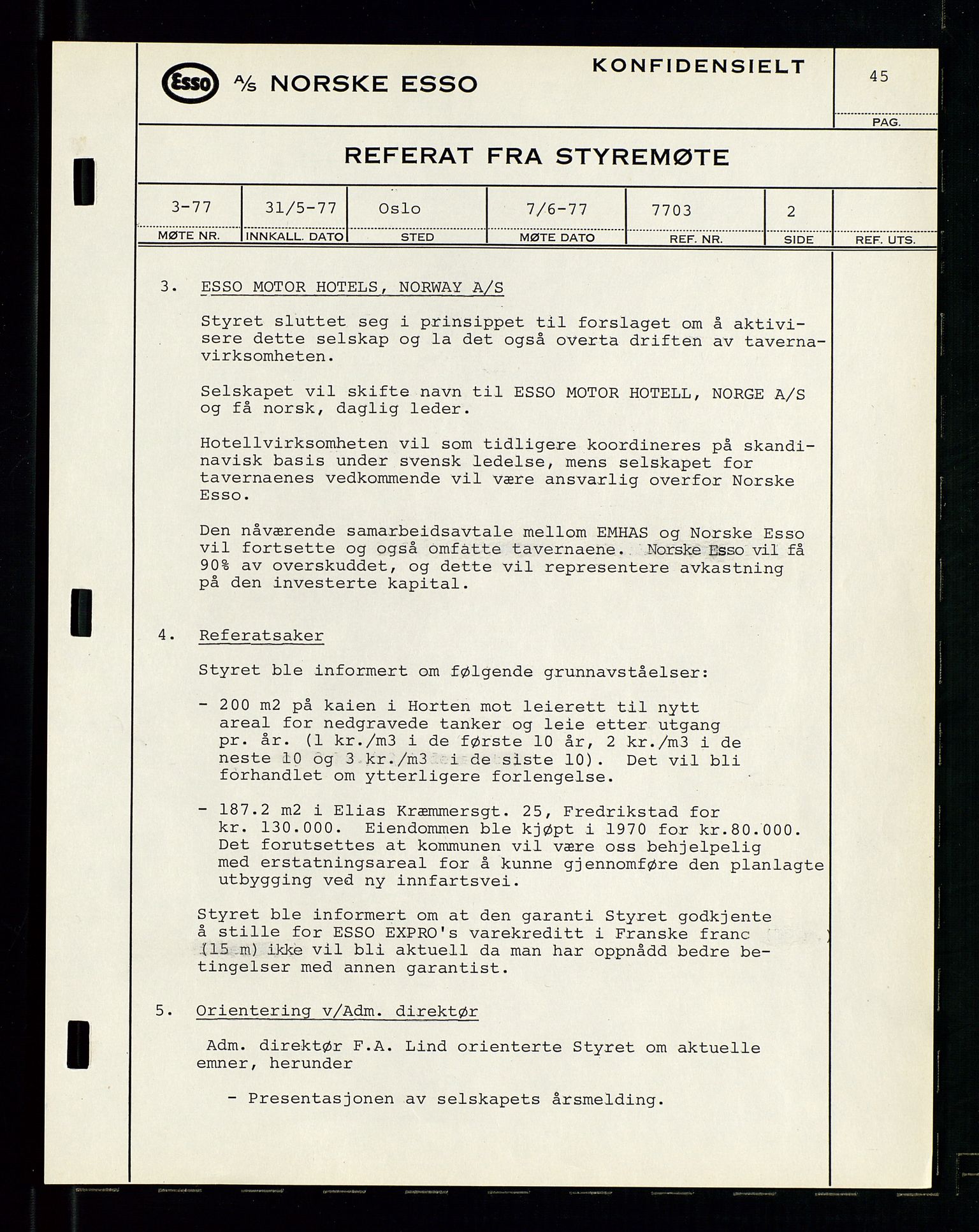 Pa 0982 - Esso Norge A/S, SAST/A-100448/A/Aa/L0003/0003: Den administrerende direksjon Board minutes (styrereferater) og Bedriftforsamlingsprotokoll / Den administrerende direksjon Board minutes (styrereferater), 1975-1985, p. 45