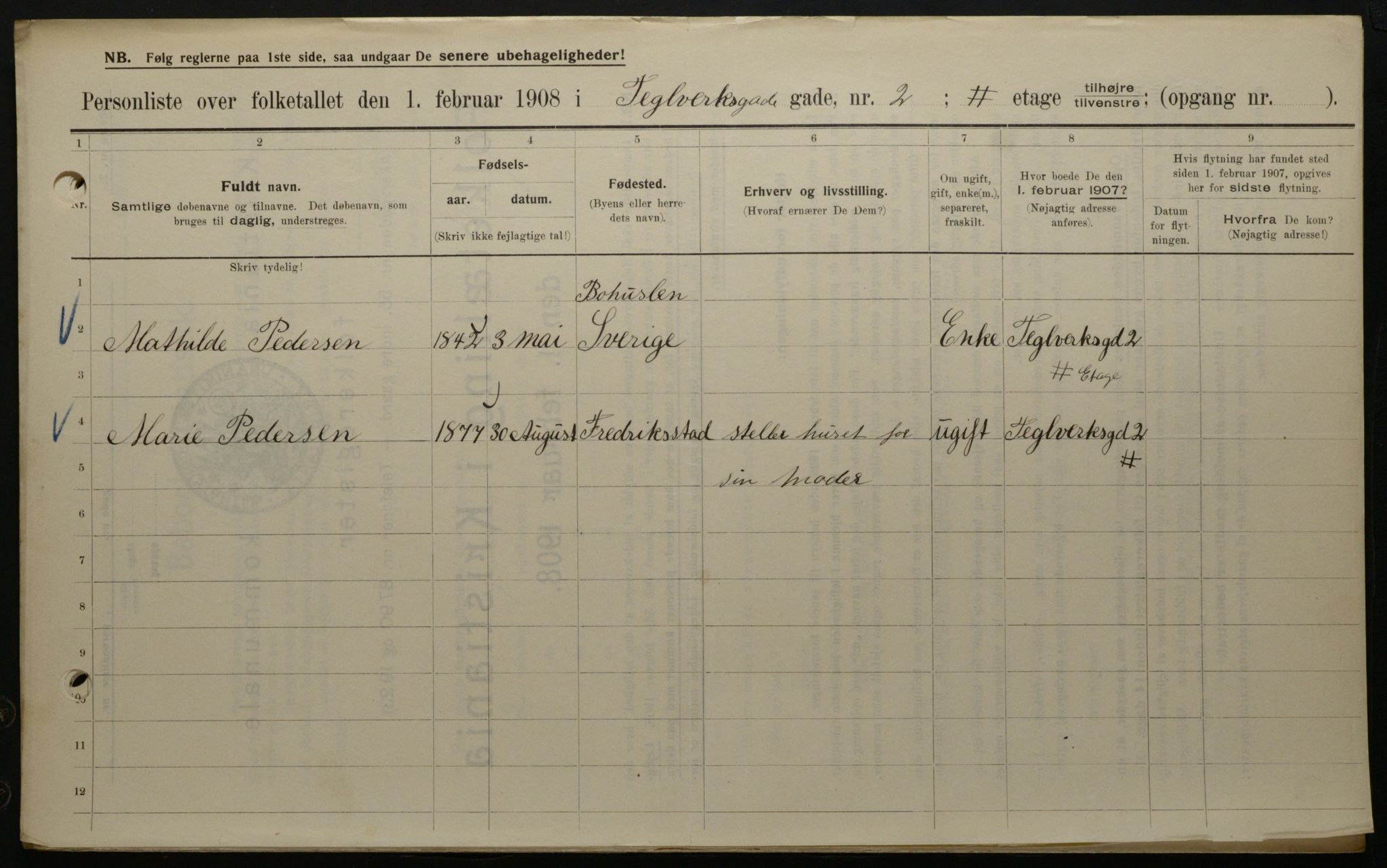 OBA, Municipal Census 1908 for Kristiania, 1908, p. 96485