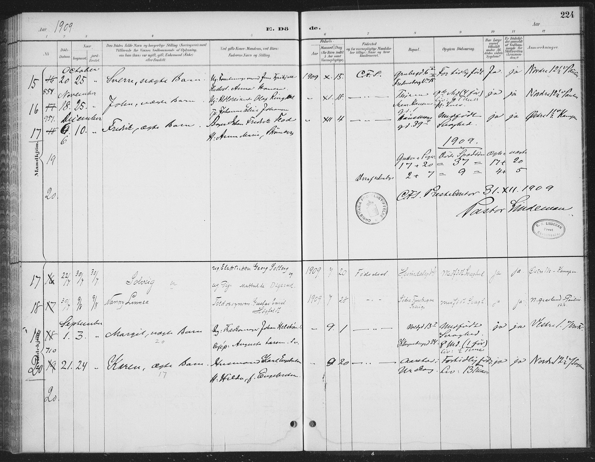 Rikshospitalet prestekontor Kirkebøker, AV/SAO-A-10309b/F/L0010: Parish register (official) no. 10, 1888-1912, p. 224