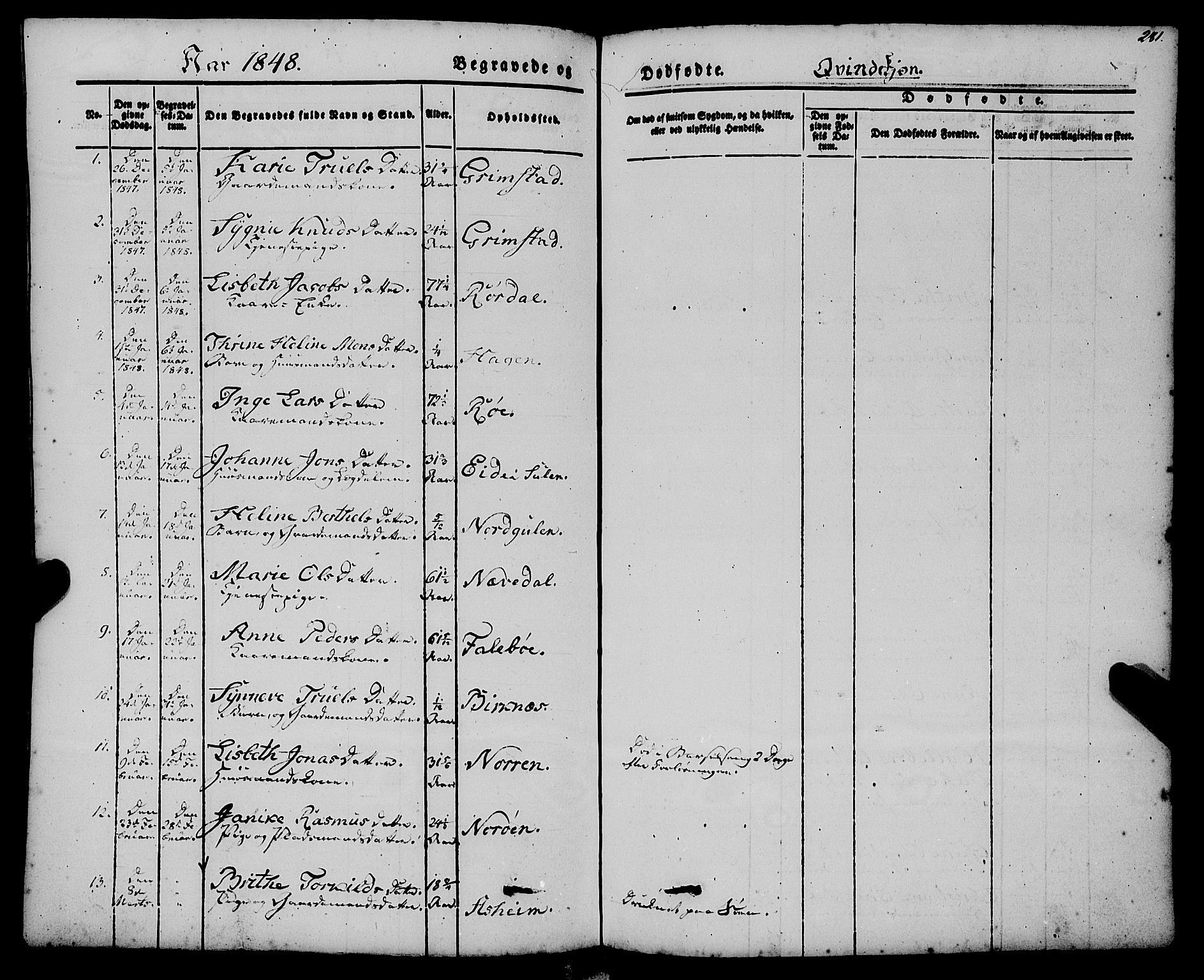 Gulen sokneprestembete, AV/SAB-A-80201/H/Haa/Haaa/L0021: Parish register (official) no. A 21, 1848-1858, p. 281