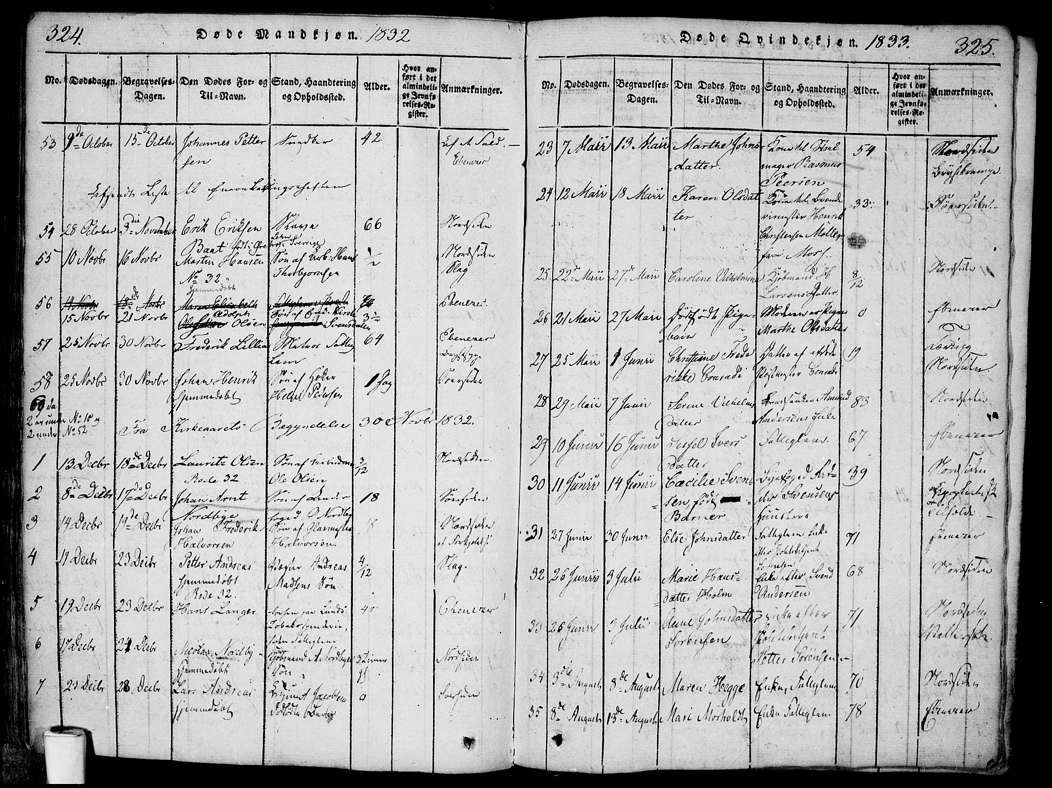Halden prestekontor Kirkebøker, AV/SAO-A-10909/F/Fa/L0003: Parish register (official) no. I 3, 1815-1834, p. 324-325
