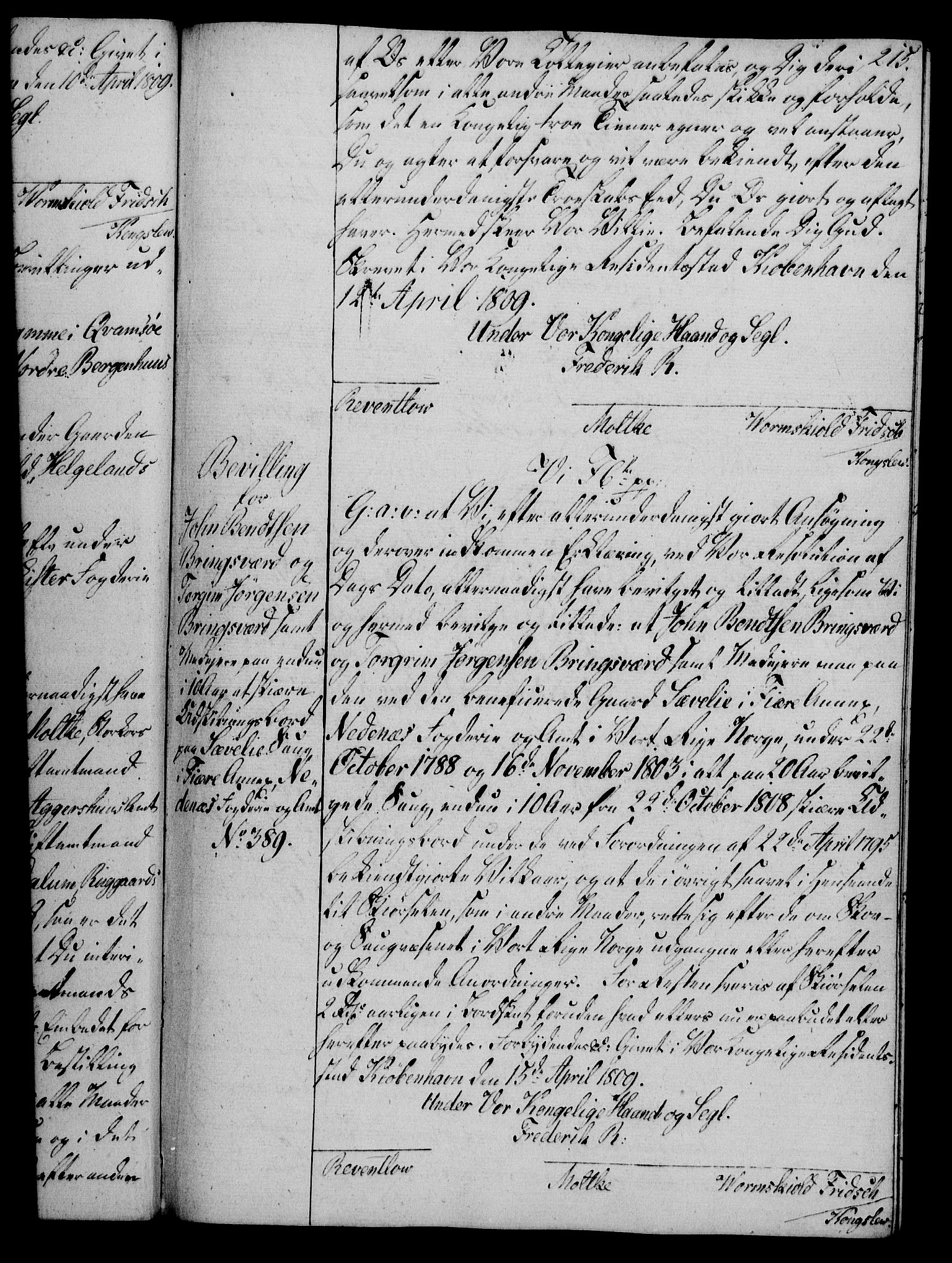 Rentekammeret, Kammerkanselliet, AV/RA-EA-3111/G/Gg/Gga/L0019: Norsk ekspedisjonsprotokoll med register (merket RK 53.19), 1807-1810, p. 215