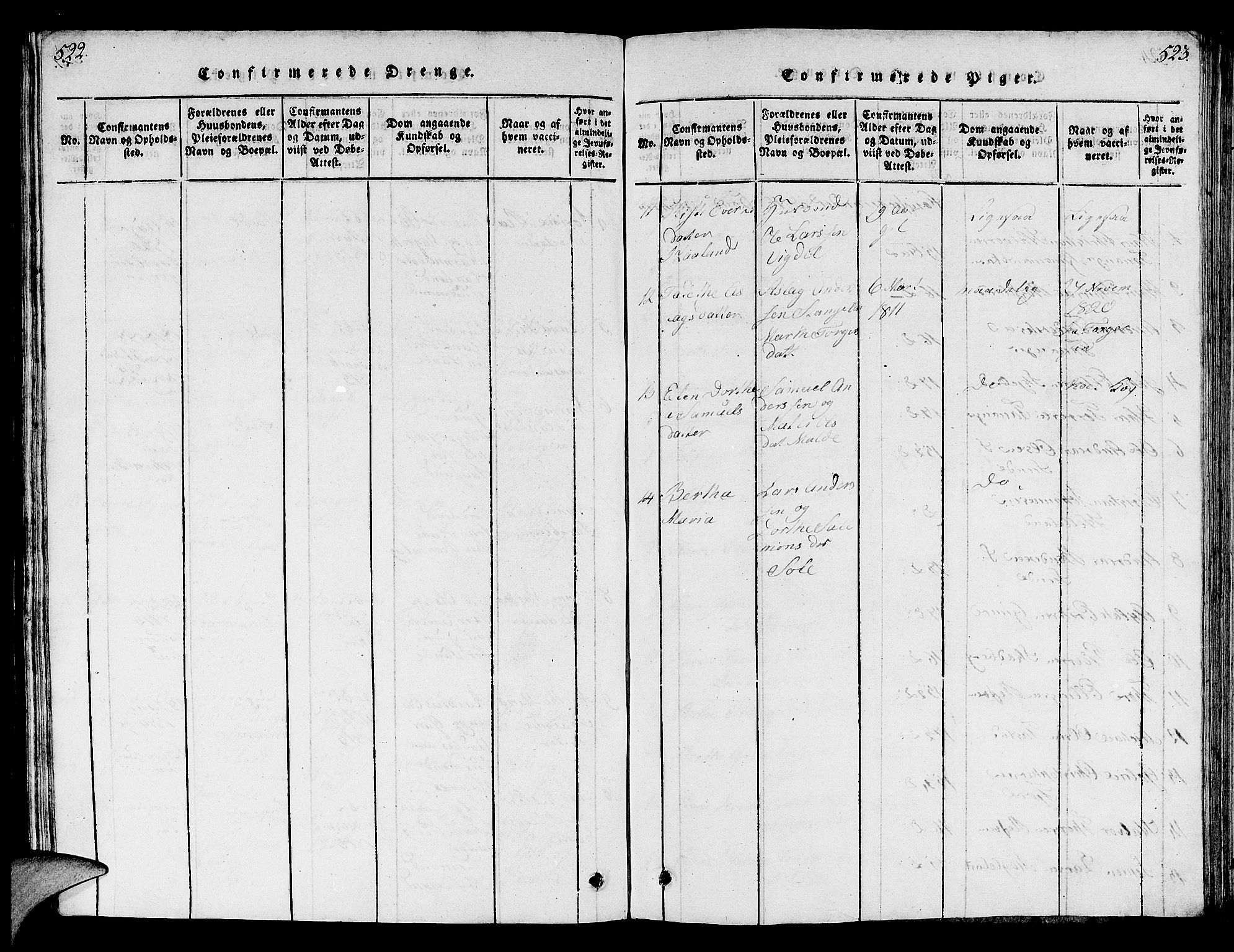 Håland sokneprestkontor, AV/SAST-A-101802/001/30BB/L0001: Parish register (copy) no. B 1, 1815-1845, p. 522-523