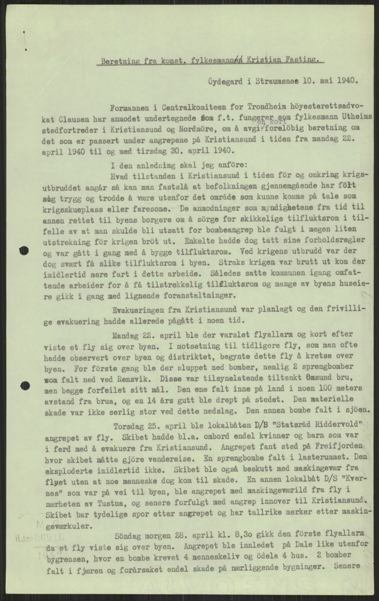 Forsvaret, Forsvarets krigshistoriske avdeling, AV/RA-RAFA-2017/Y/Ya/L0015: II-C-11-31 - Fylkesmenn.  Rapporter om krigsbegivenhetene 1940., 1940, p. 642