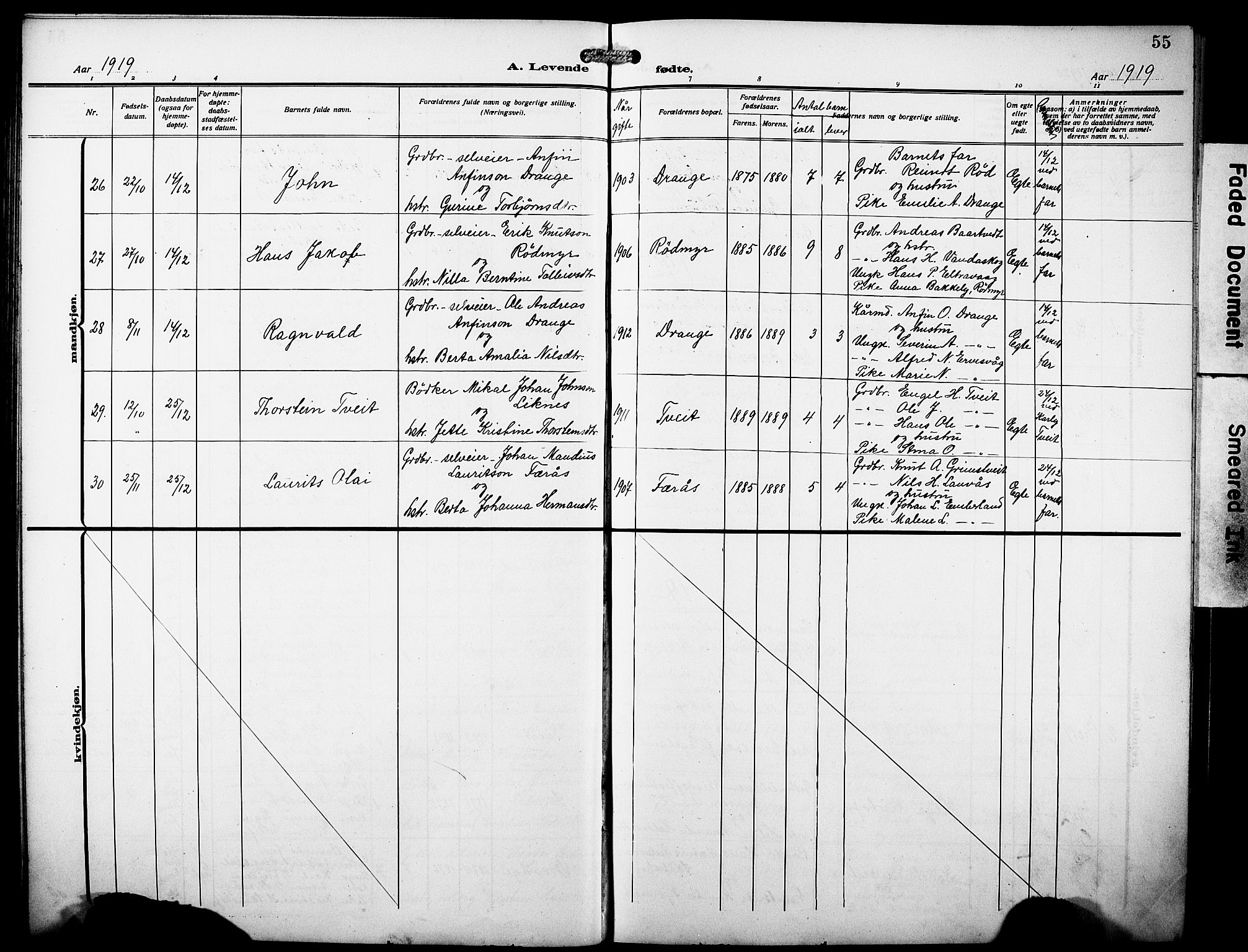 Sveio Sokneprestembete, AV/SAB-A-78501/H/Hab: Parish register (copy) no. A 5, 1911-1926, p. 55