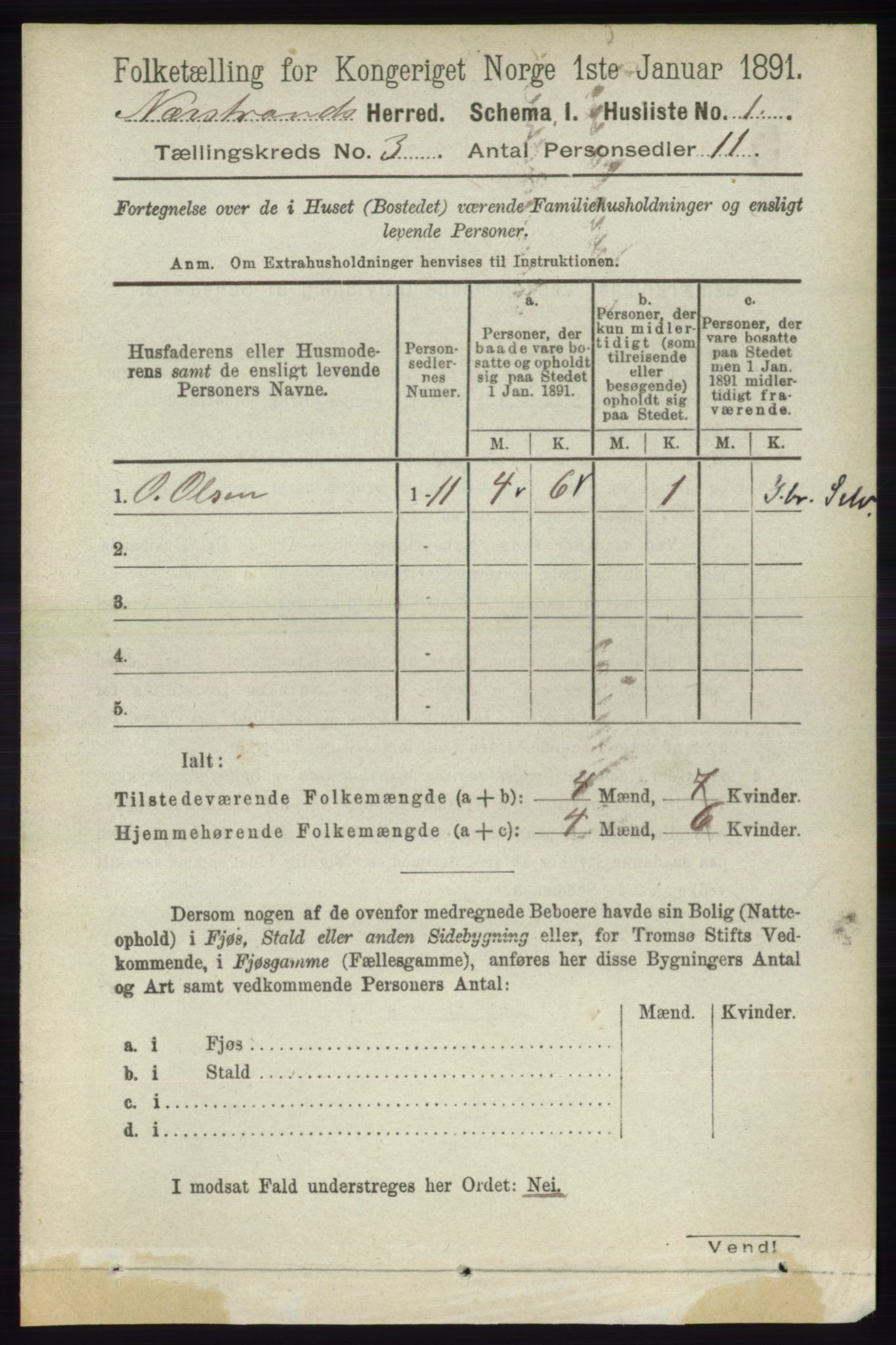 RA, 1891 census for 1139 Nedstrand, 1891, p. 415