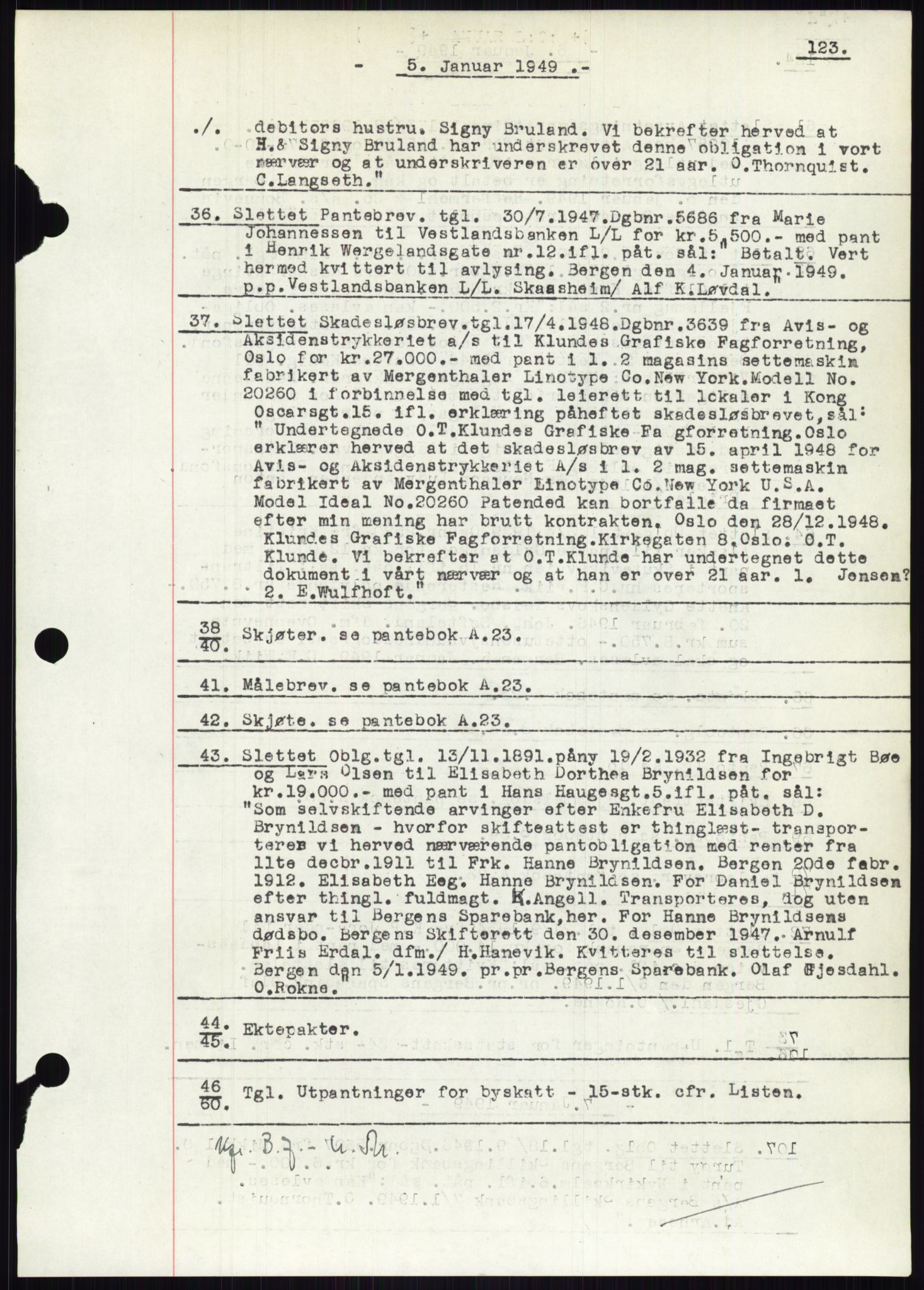 Byfogd og Byskriver i Bergen, AV/SAB-A-3401/03: Mortgage book no. C 34, 1948-1949, Diary no: : 36/1949