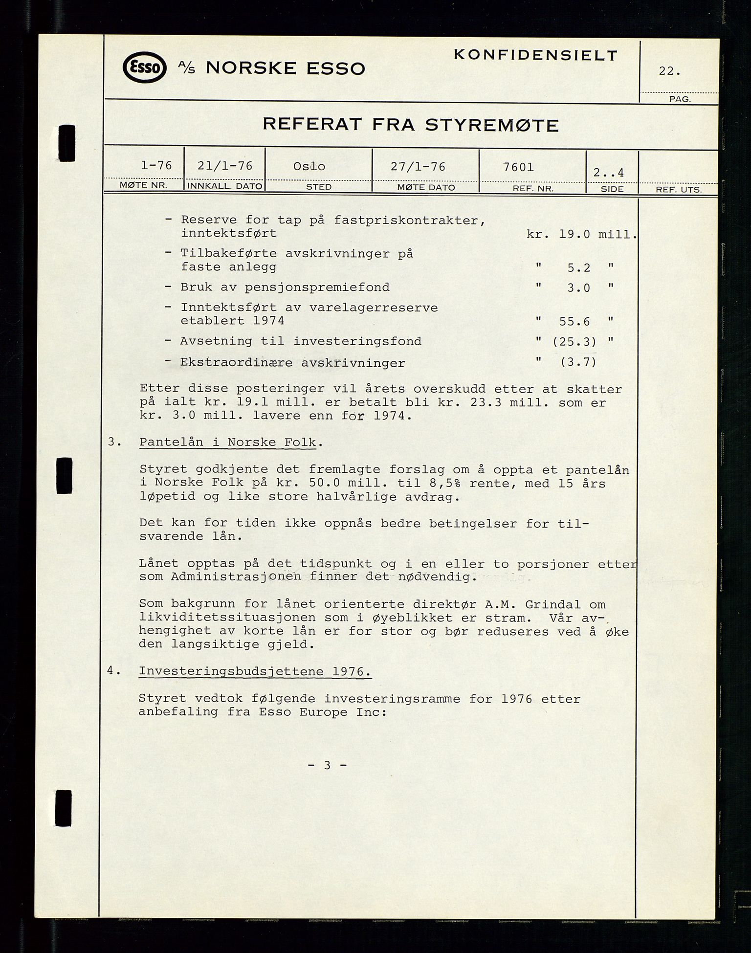 Pa 0982 - Esso Norge A/S, SAST/A-100448/A/Aa/L0003/0003: Den administrerende direksjon Board minutes (styrereferater) og Bedriftforsamlingsprotokoll / Den administrerende direksjon Board minutes (styrereferater), 1975-1985, p. 22