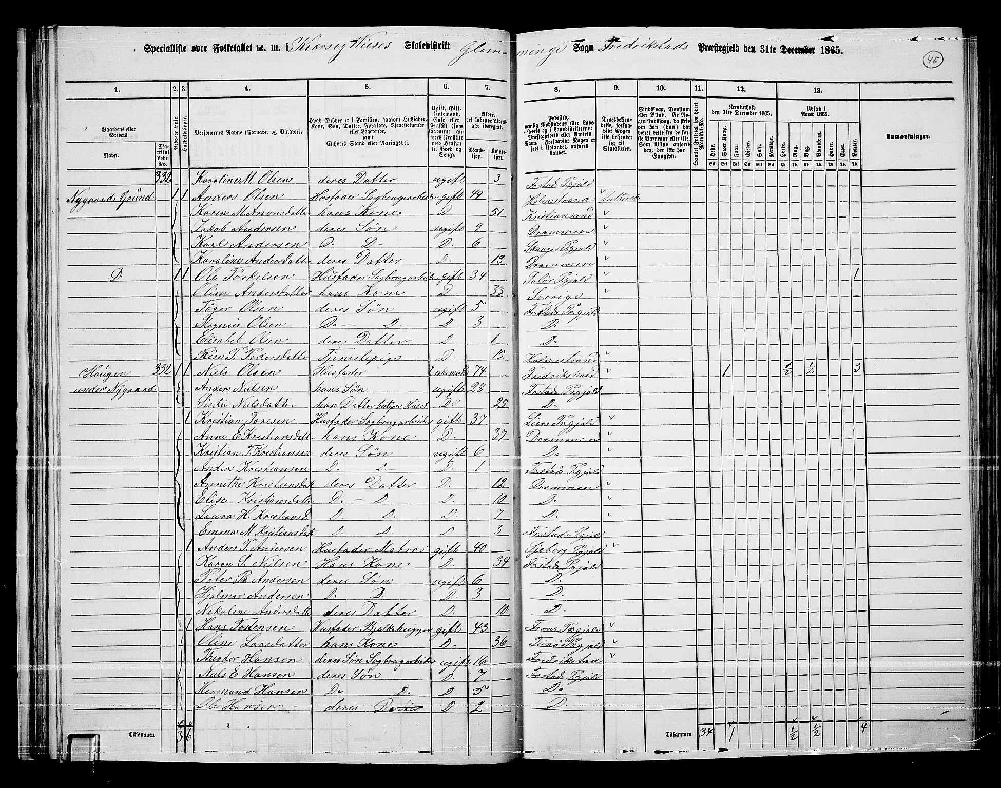 RA, 1865 census for Fredrikstad/Glemmen, 1865, p. 43