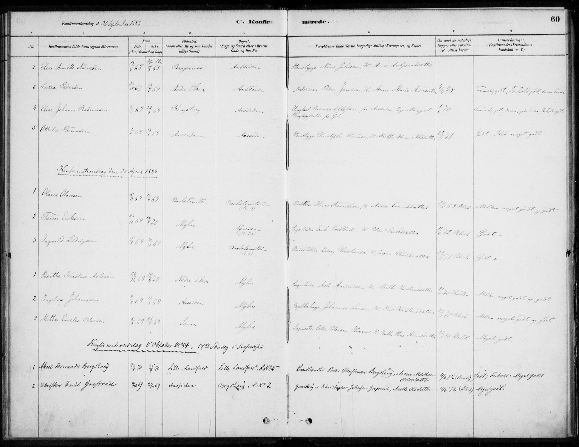 Åssiden kirkebøker, AV/SAKO-A-251/F/Fa/L0001: Parish register (official) no. 1, 1878-1904, p. 60