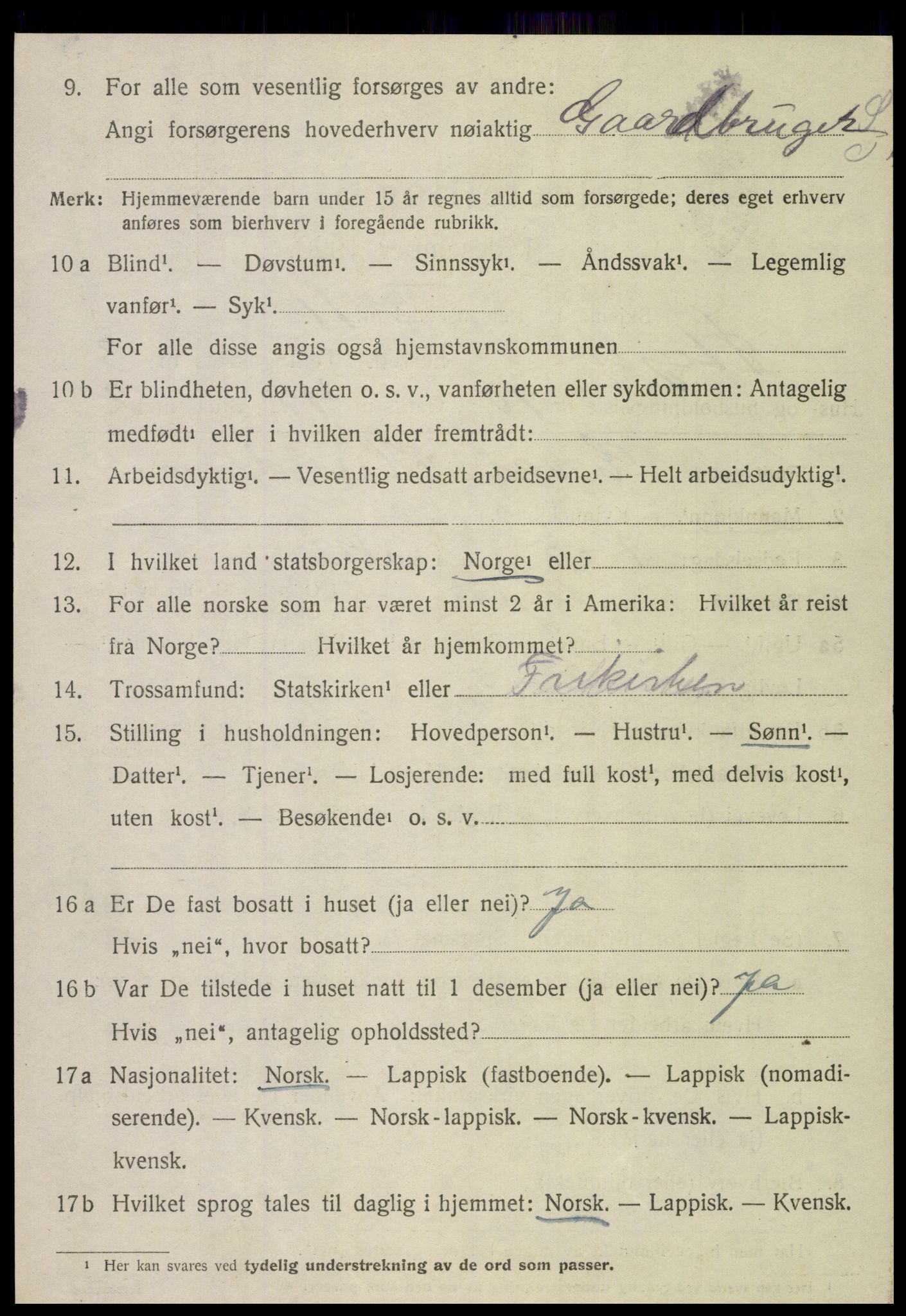 SAT, 1920 census for Steigen, 1920, p. 1523