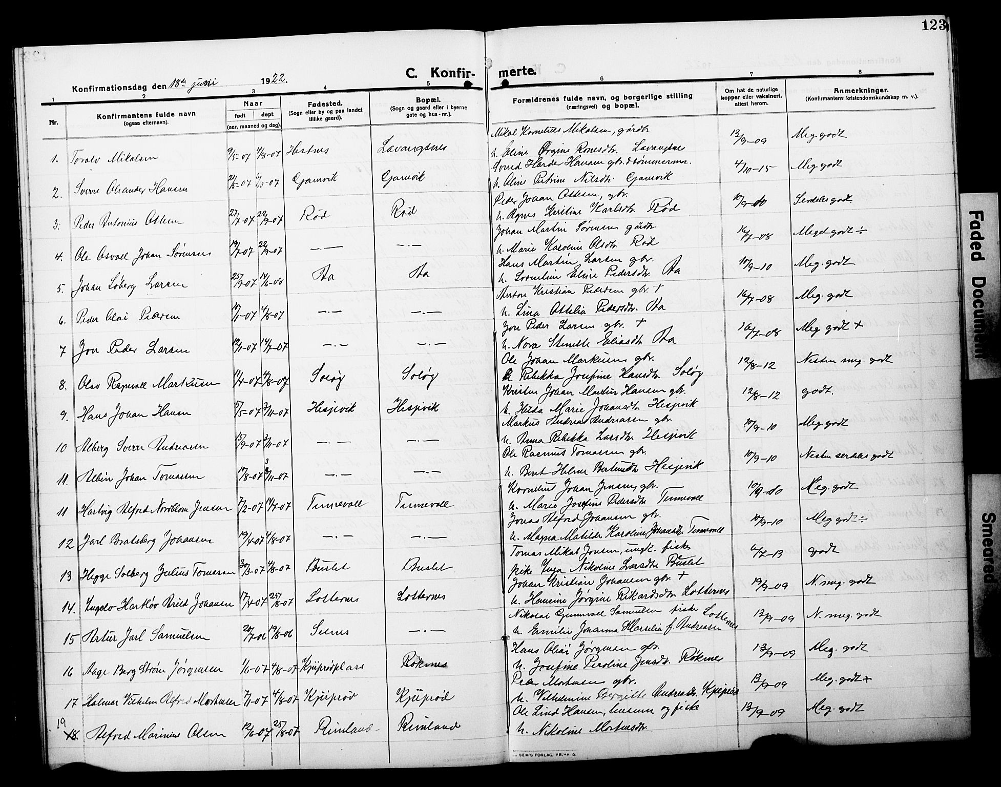 Salangen sokneprestembete, SATØ/S-1324/H/Ha/L0002klokker: Parish register (copy) no. 2, 1911-1929, p. 123