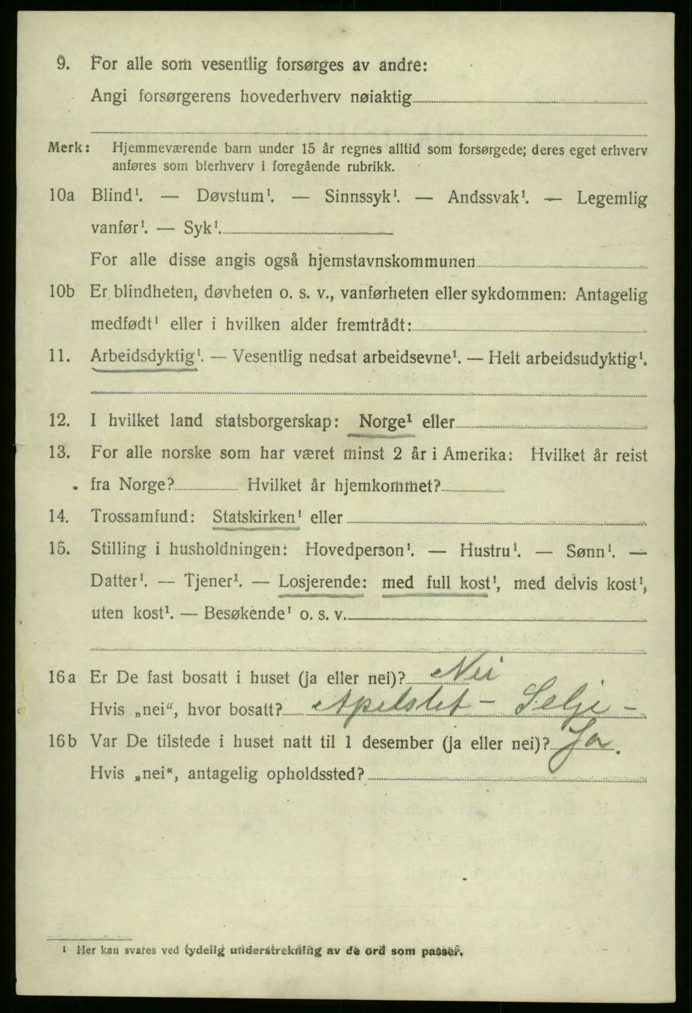 SAB, 1920 census for Selje, 1920, p. 3592