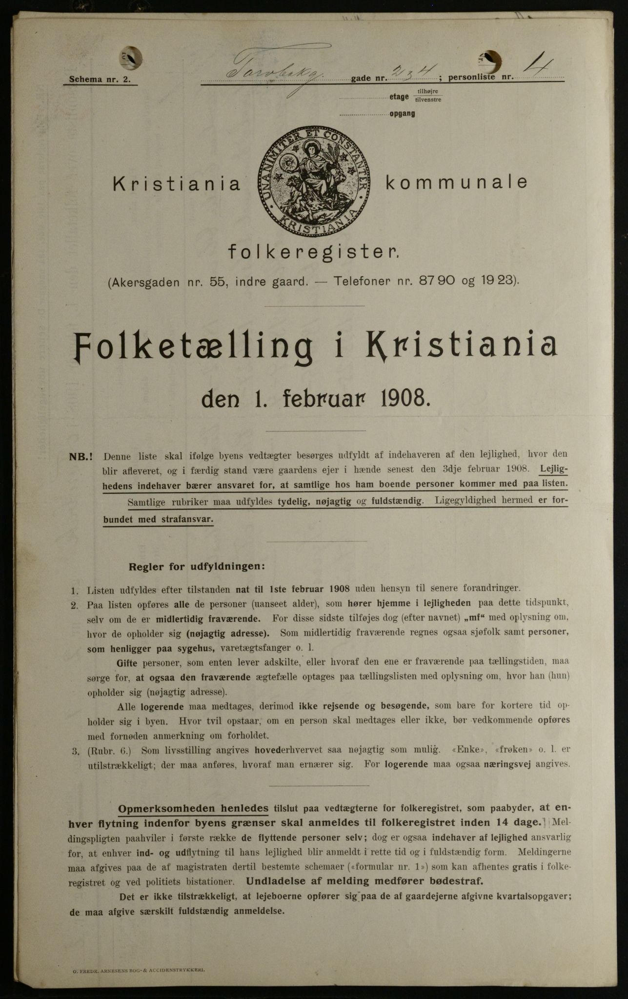 OBA, Municipal Census 1908 for Kristiania, 1908, p. 103518