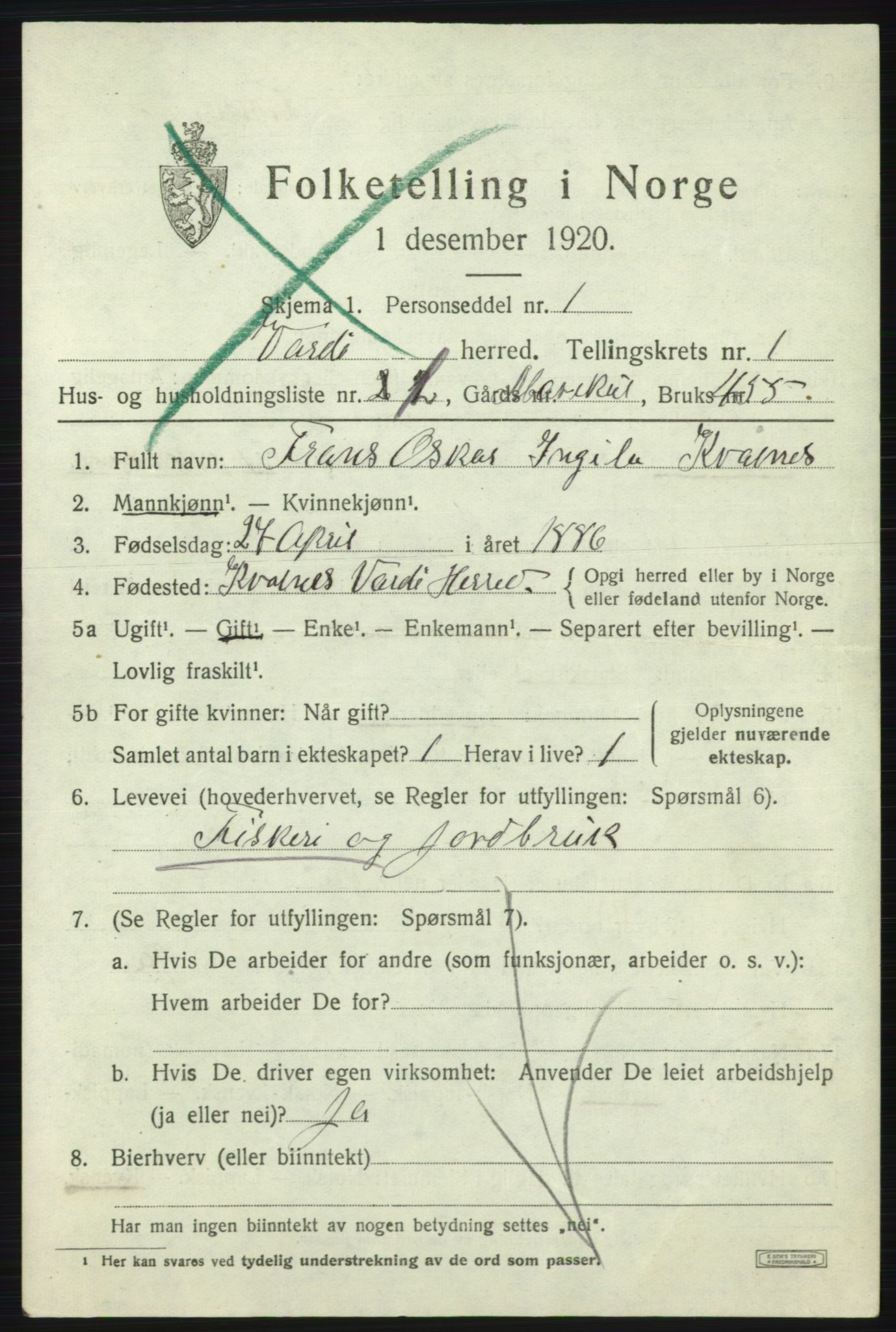 SATØ, 1920 census for Vardø rural district, 1920, p. 576