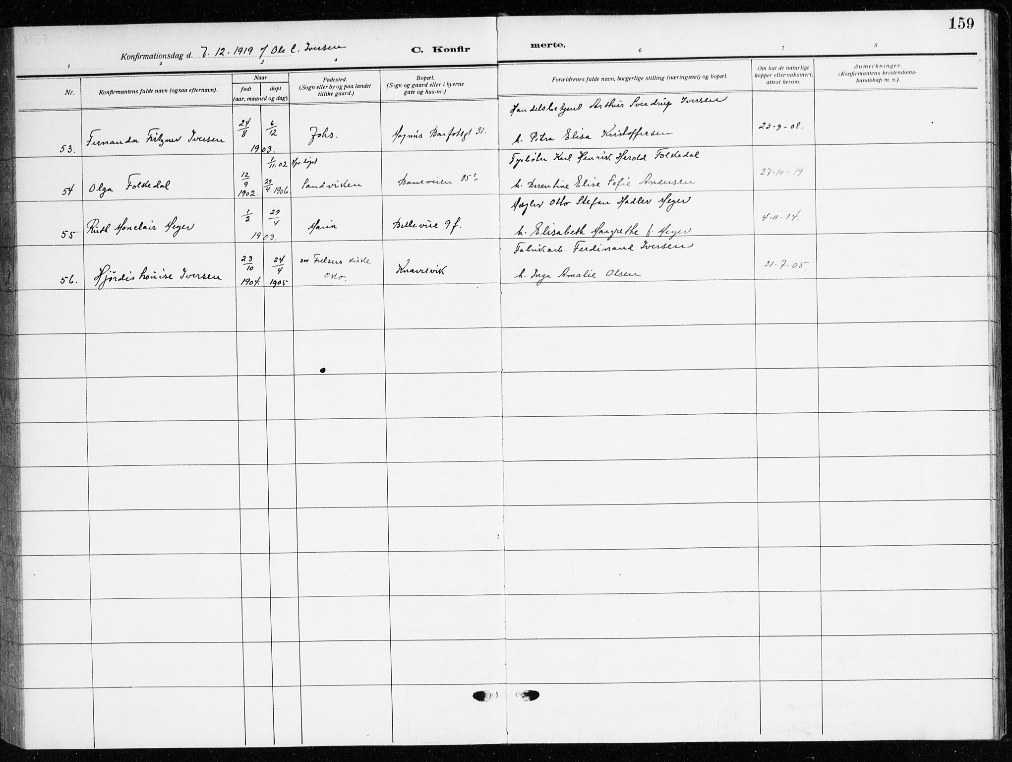 Domkirken sokneprestembete, AV/SAB-A-74801/H/Haa/L0032: Parish register (official) no. C 7, 1915-1930, p. 159