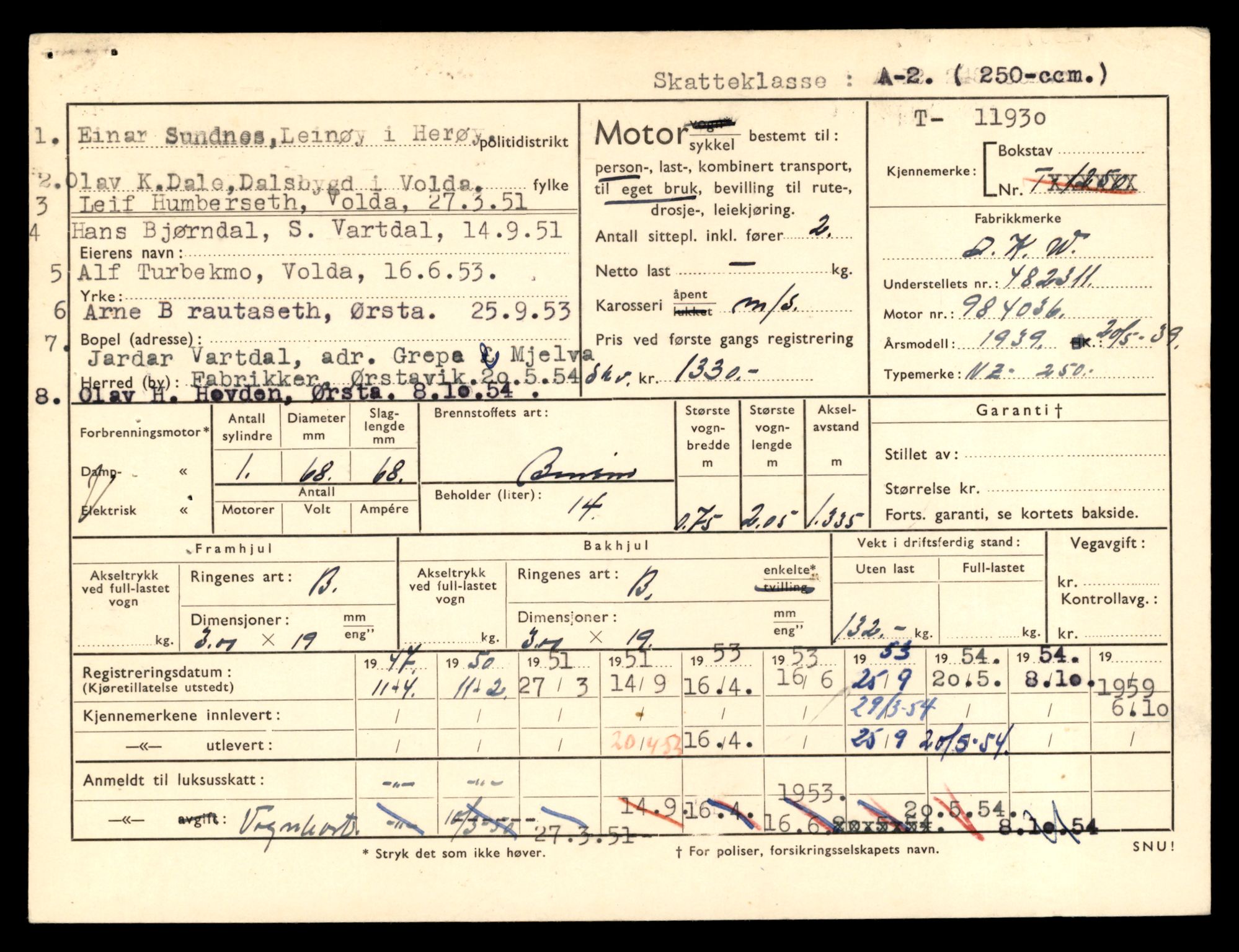 Møre og Romsdal vegkontor - Ålesund trafikkstasjon, AV/SAT-A-4099/F/Fe/L0031: Registreringskort for kjøretøy T 11800 - T 11996, 1927-1998, p. 2247
