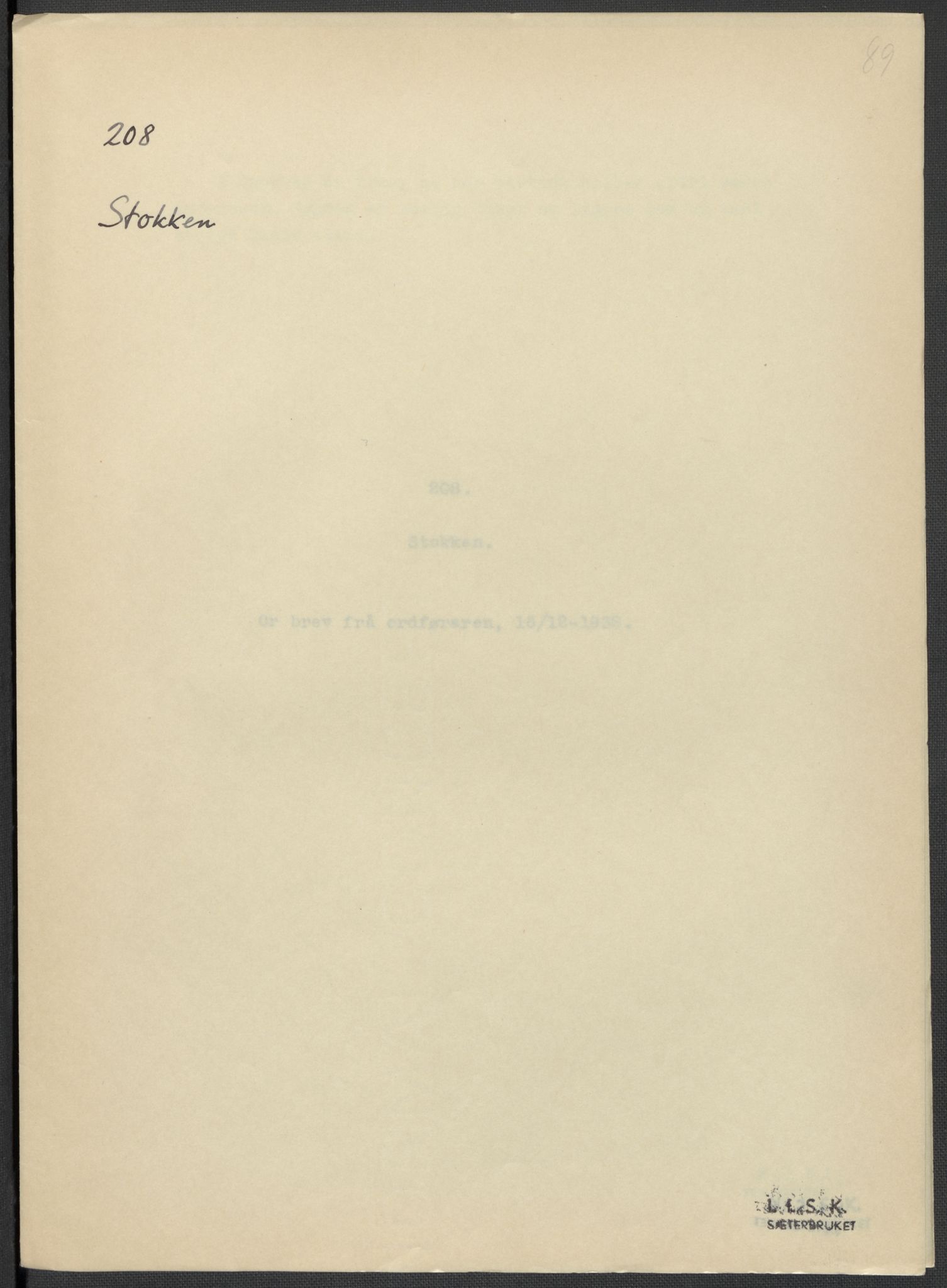 Instituttet for sammenlignende kulturforskning, AV/RA-PA-0424/F/Fc/L0008/0001: Eske B8: / Aust-Agder (perm XIX), 1932-1938, p. 89