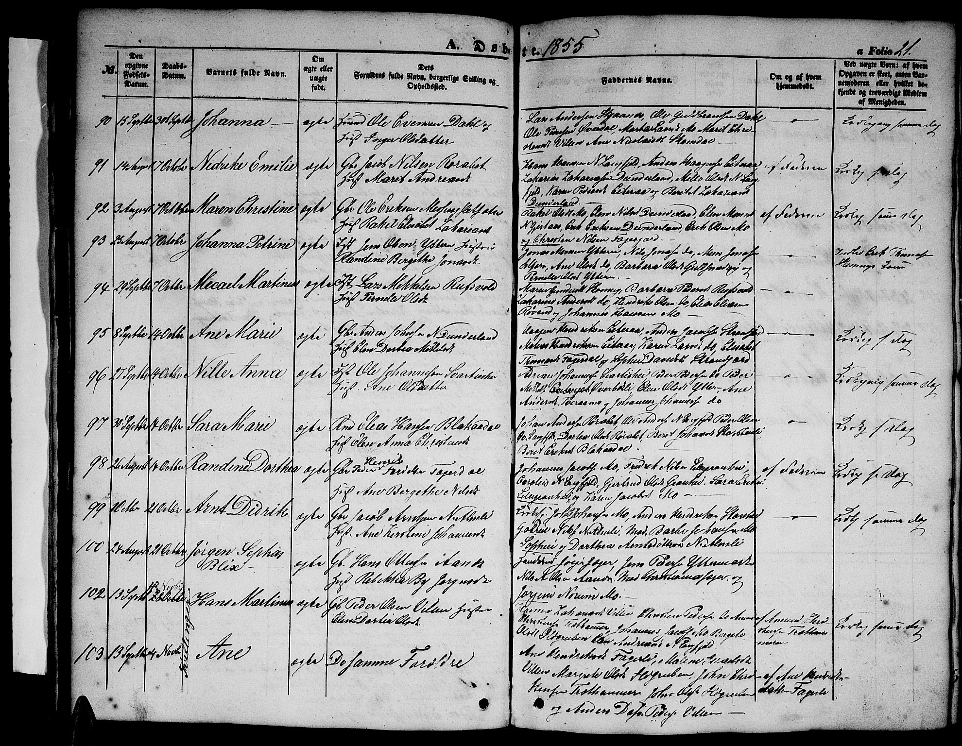Ministerialprotokoller, klokkerbøker og fødselsregistre - Nordland, AV/SAT-A-1459/827/L0414: Parish register (copy) no. 827C03, 1853-1865, p. 21