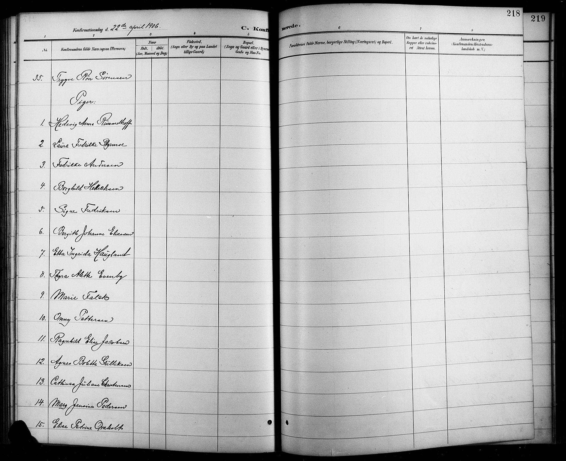 Arendal sokneprestkontor, Trefoldighet, SAK/1111-0040/F/Fb/L0006: Parish register (copy) no. B 6, 1889-1916, p. 218